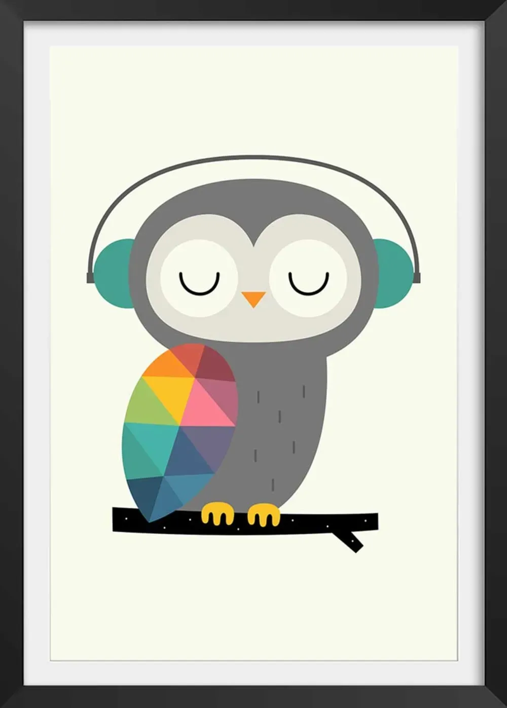 Affiche  hibou music avec cadre noir 30x45 cm
