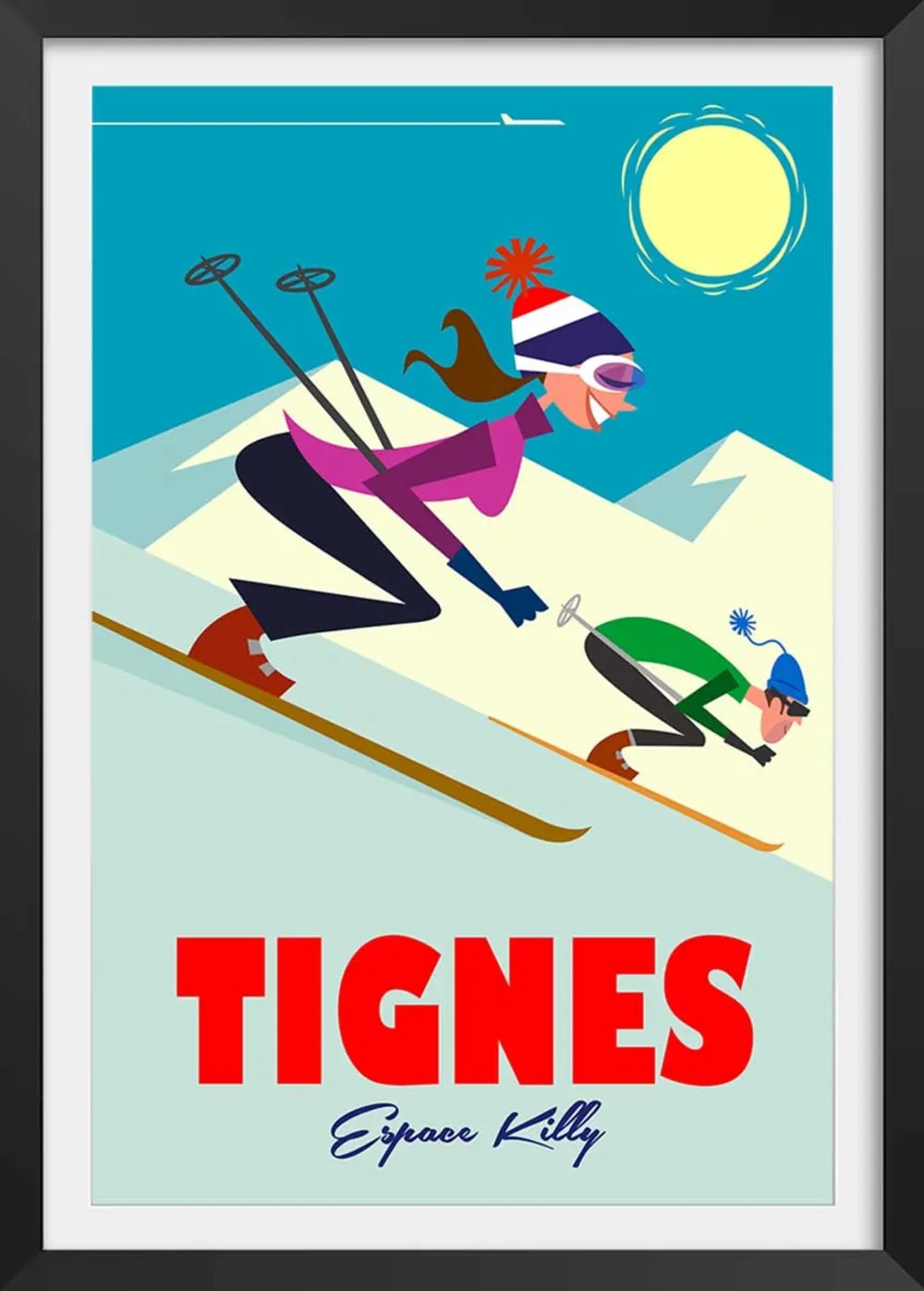 Affiche ski à tignes avec cadre noir 40x60 cm