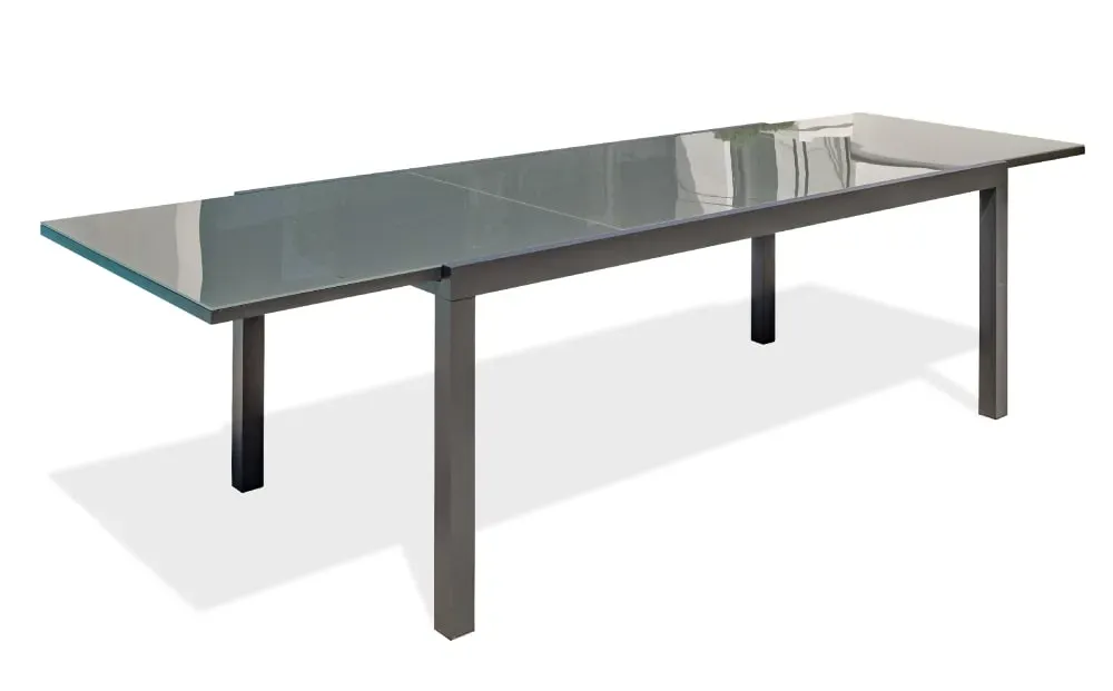 Table de jardin 12 places en aluminium et plateau verre