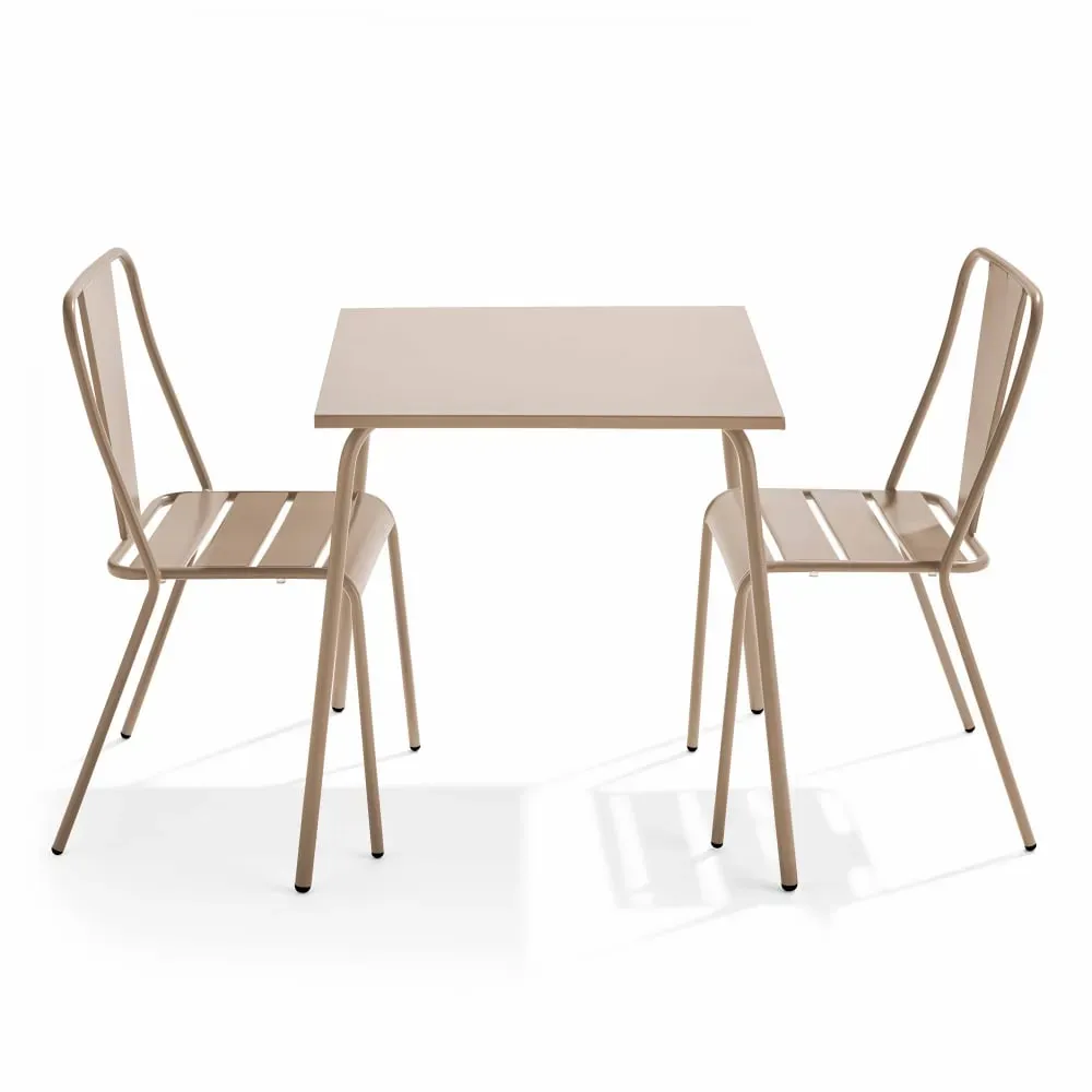Ensemble table de jardin carrée et 2 chaises bistrot taupe