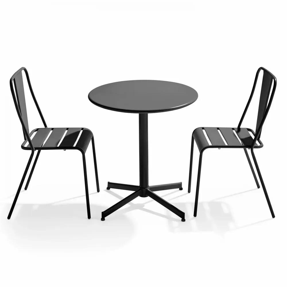 Ensemble table ronde et 2 chaises de jardin bistrot en métal gris