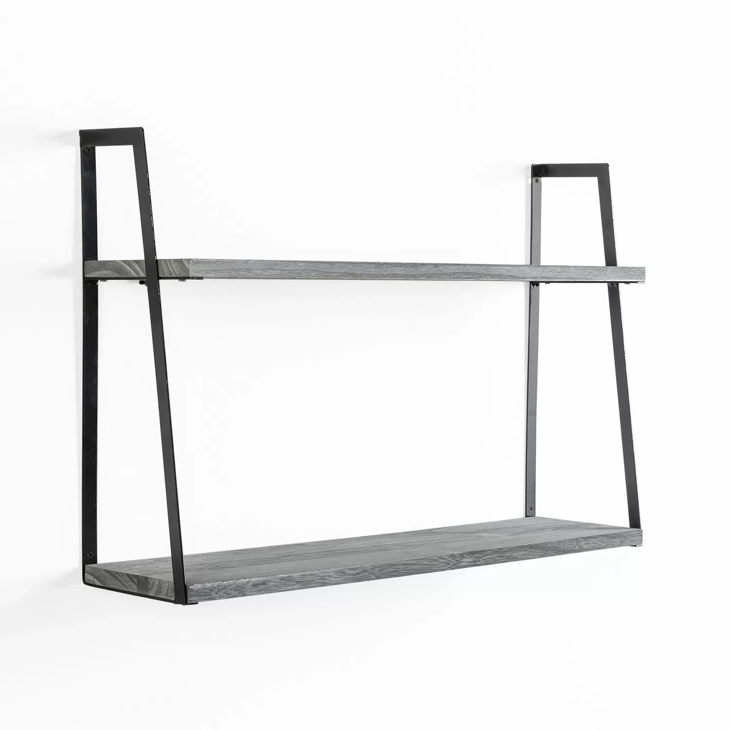 Set de 2 étagères murales 2 niveaux gris, bois de paulownia