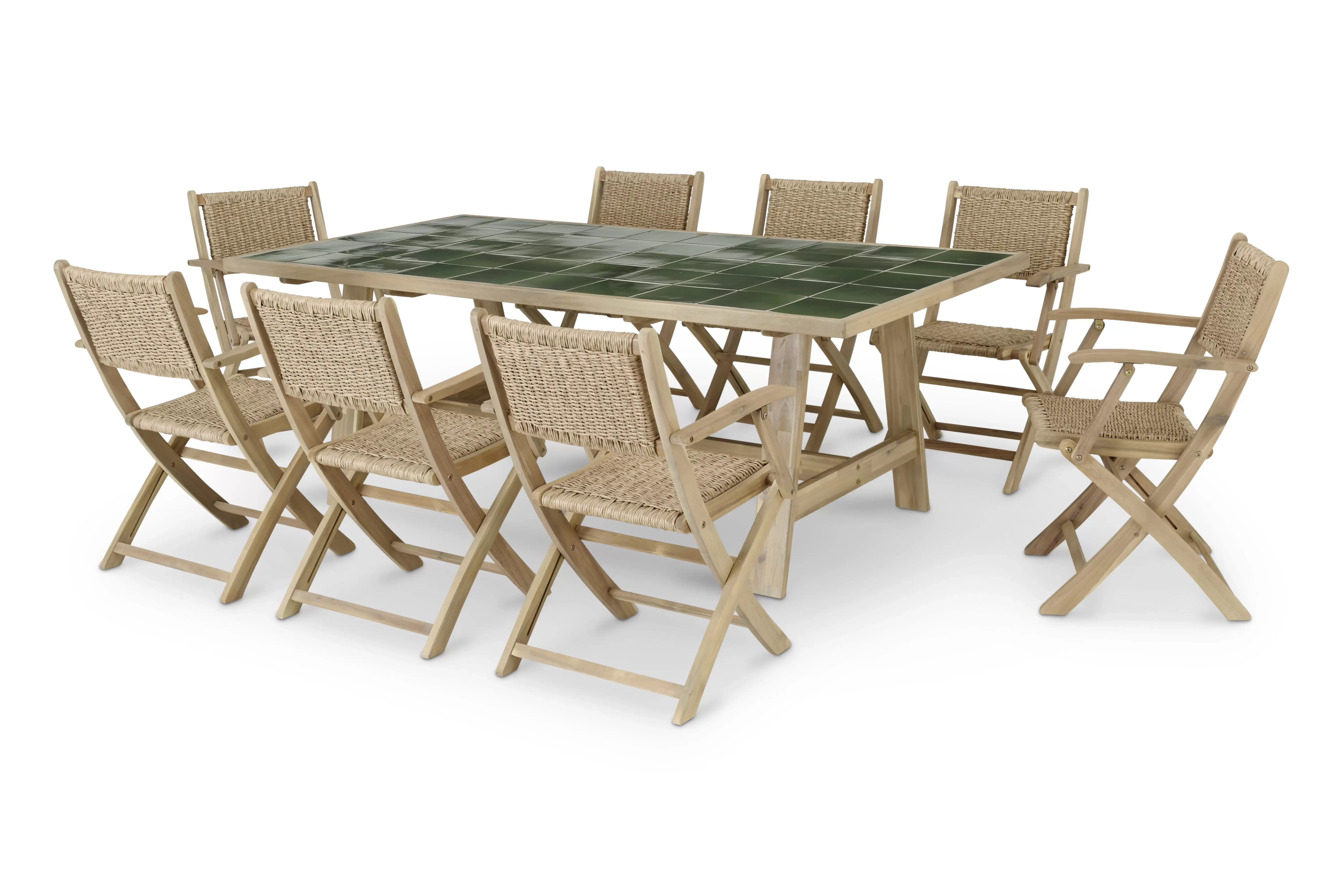 Ensemble table céramique bleue 205x105 et 8 chaises