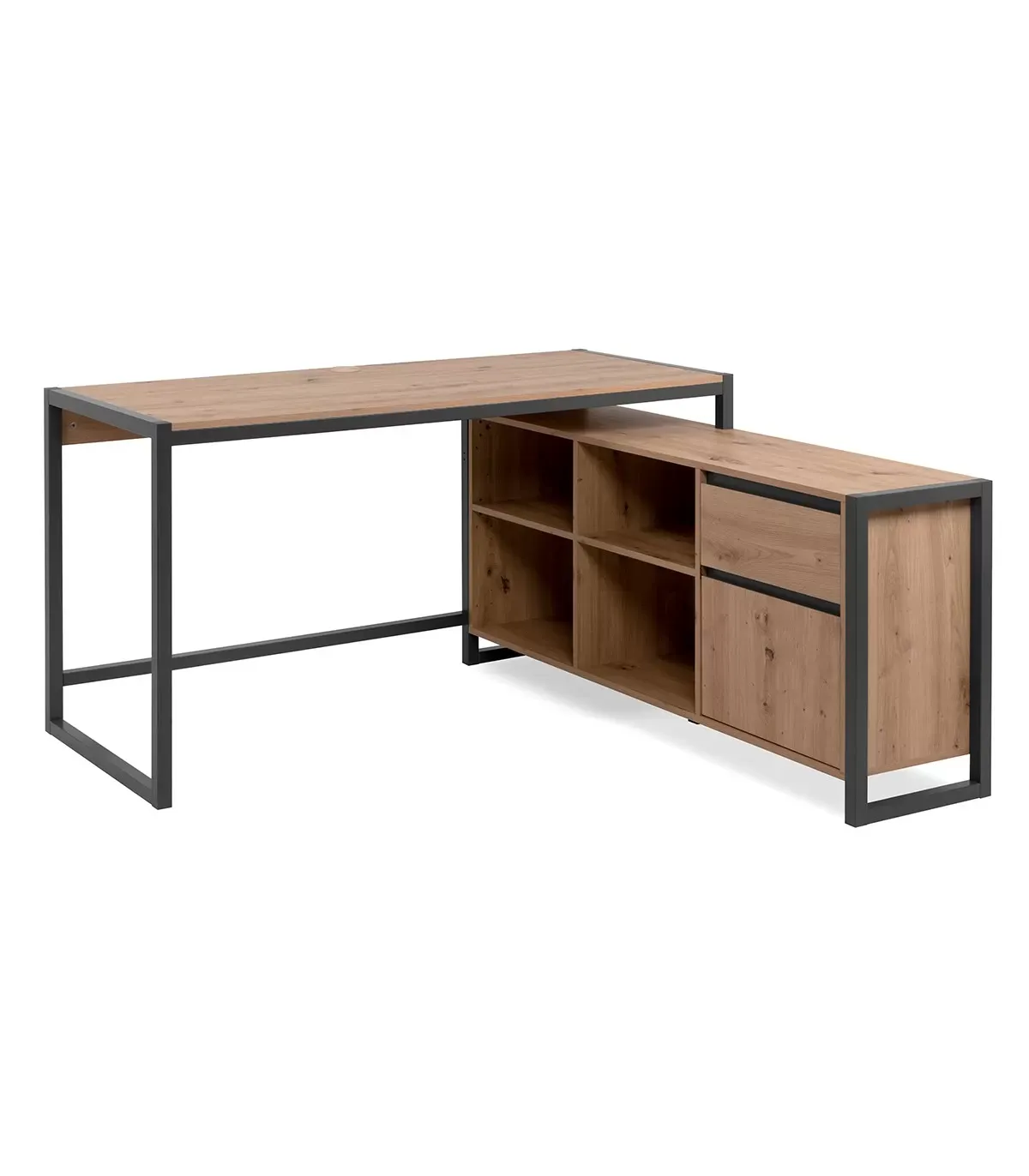 Bureau d'angle modulable 1 tiroir, 1 porte effet bois - L139 x H75 cm