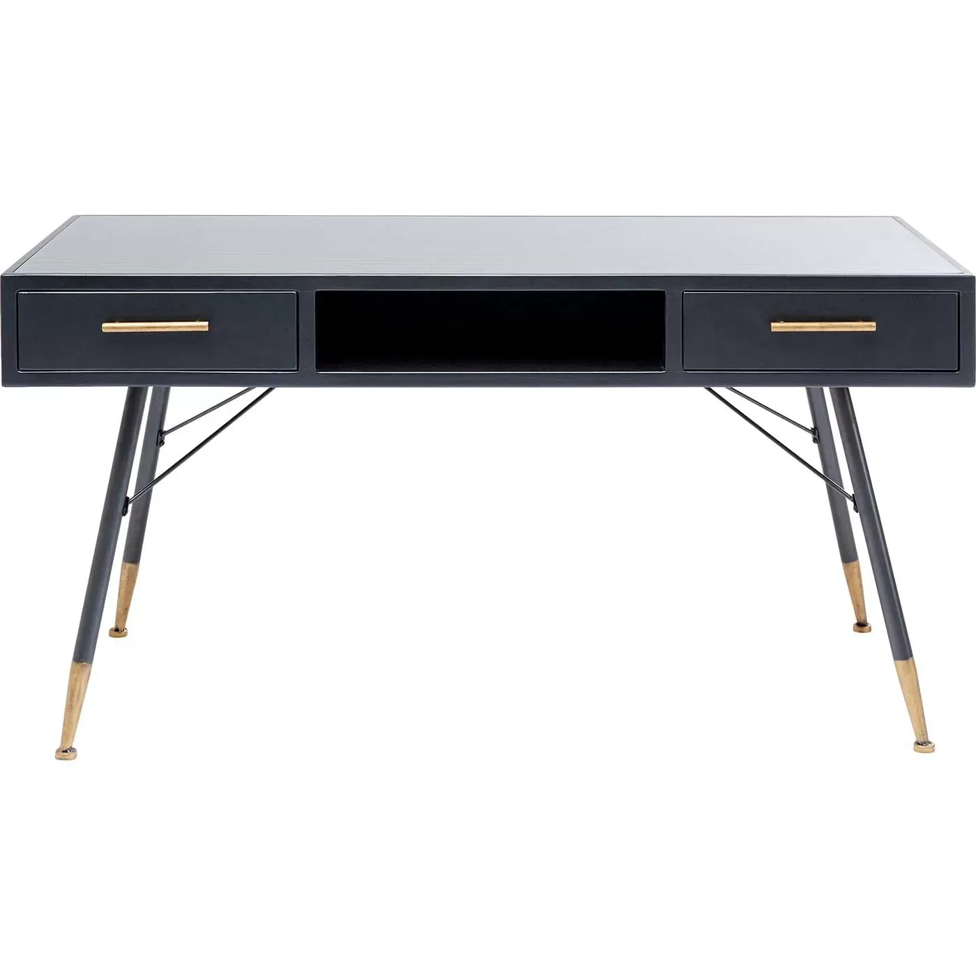 Bureau 2 tiroirs en acier et verre