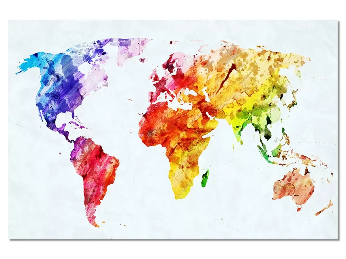 Tableau carte du monde multicolore toile imprimée 120x80 cm