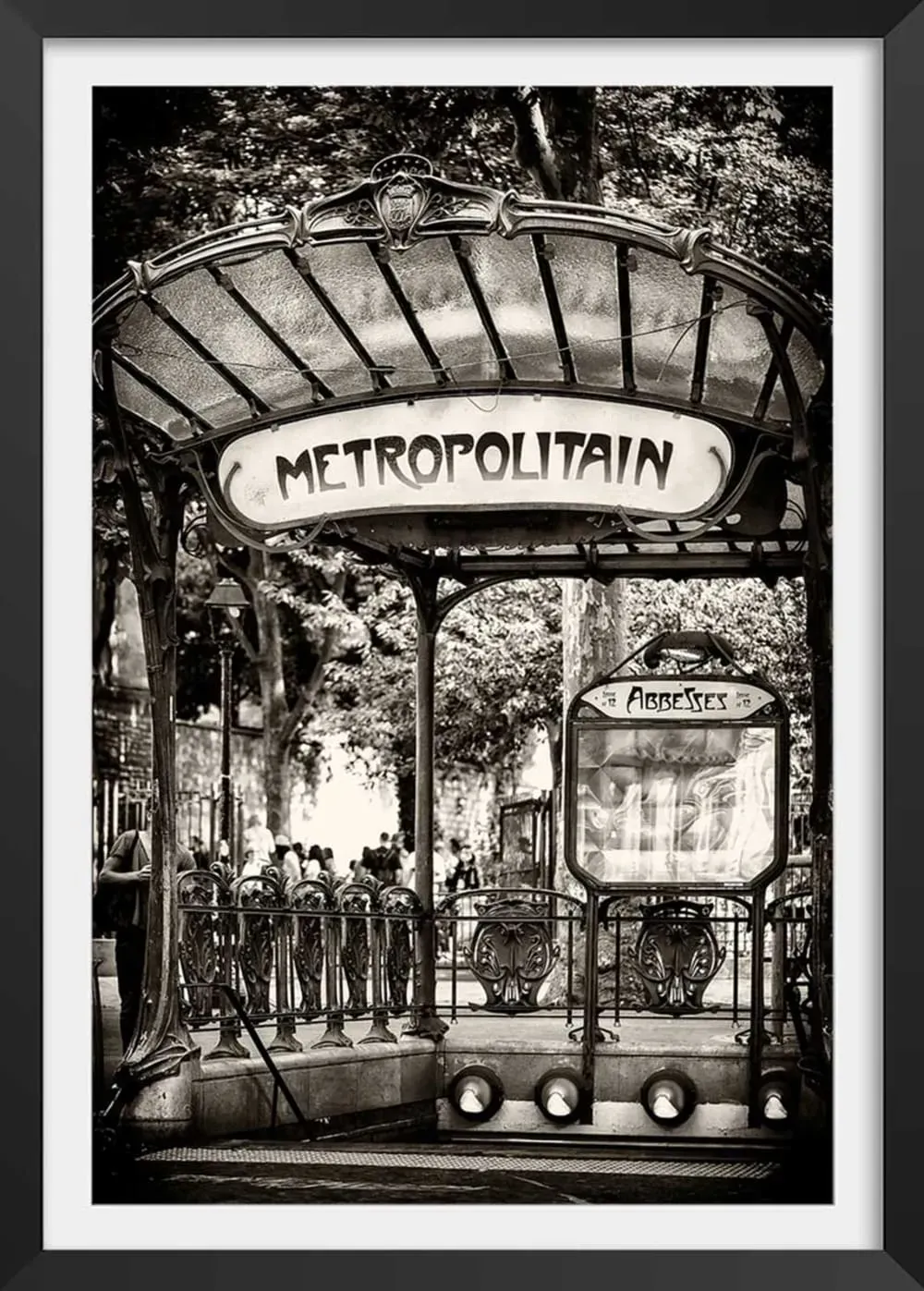 Affiche Paris metro abbesses par hugonnard avec cadre noir 40x60 cm