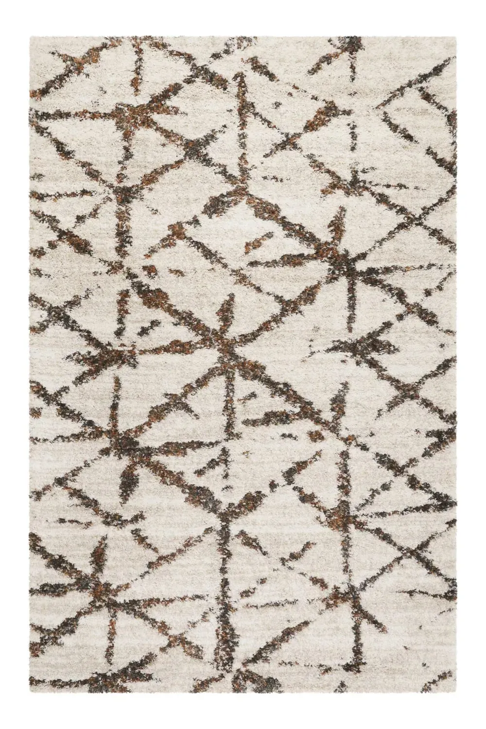 Tapis à poils longs design géométrique beige chiné et brun 160x225