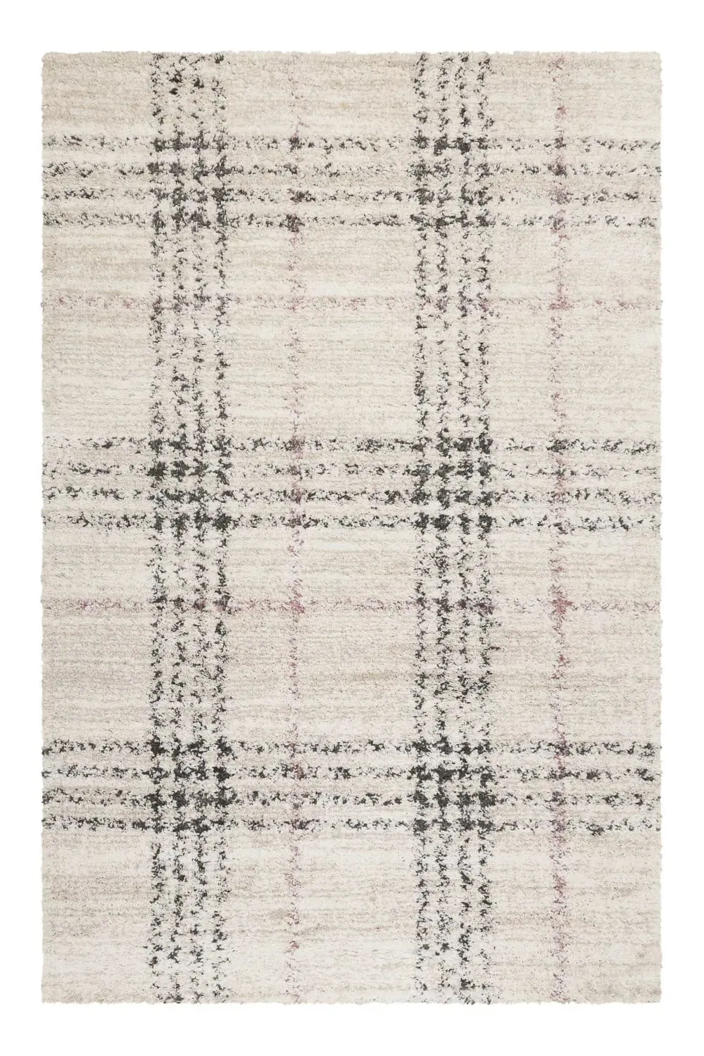 Tapis à poils longs tartan beige et gris 133x200