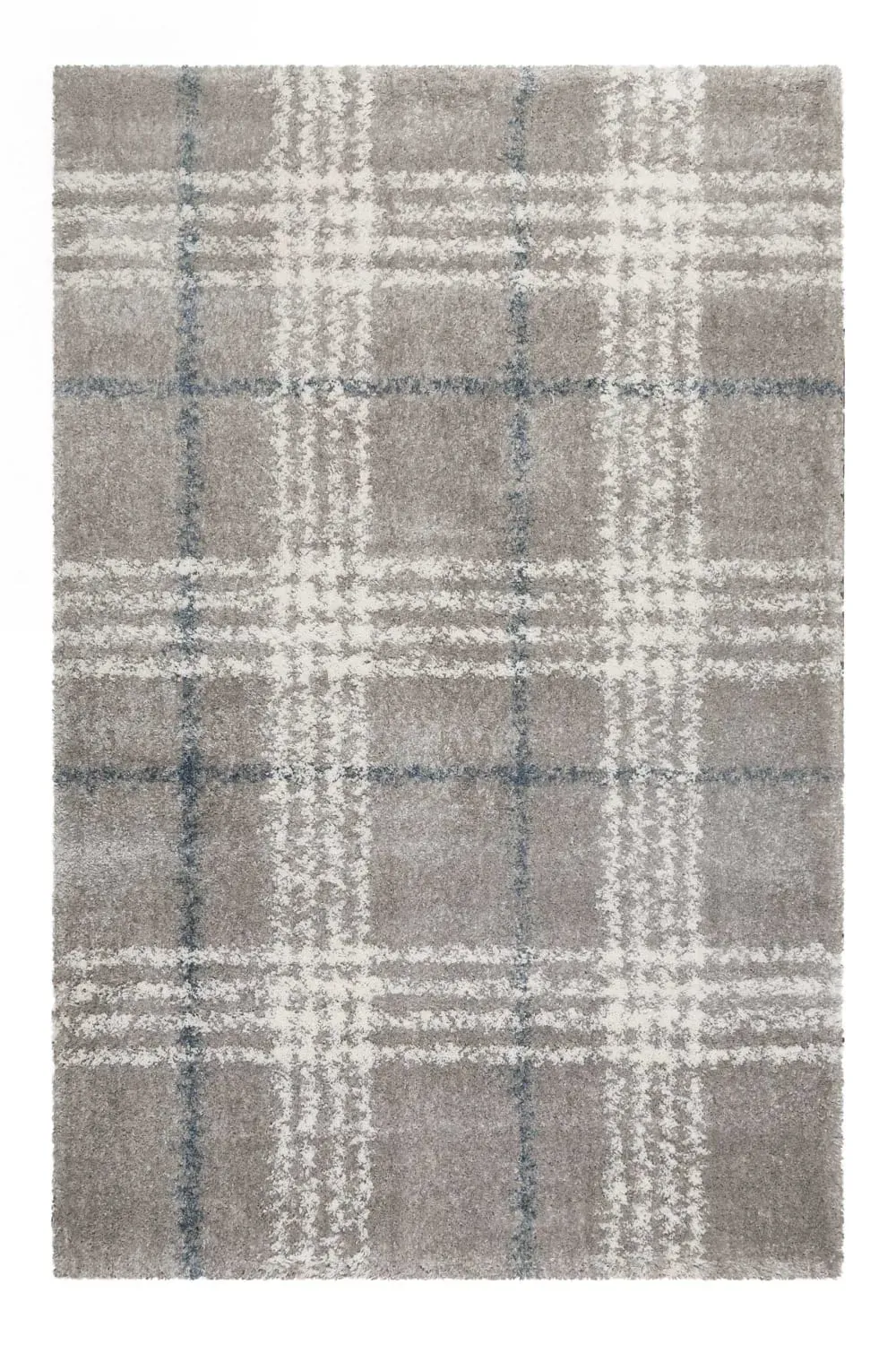 Tapis à poils longs tartan gris, ivoire et bleu 160x225