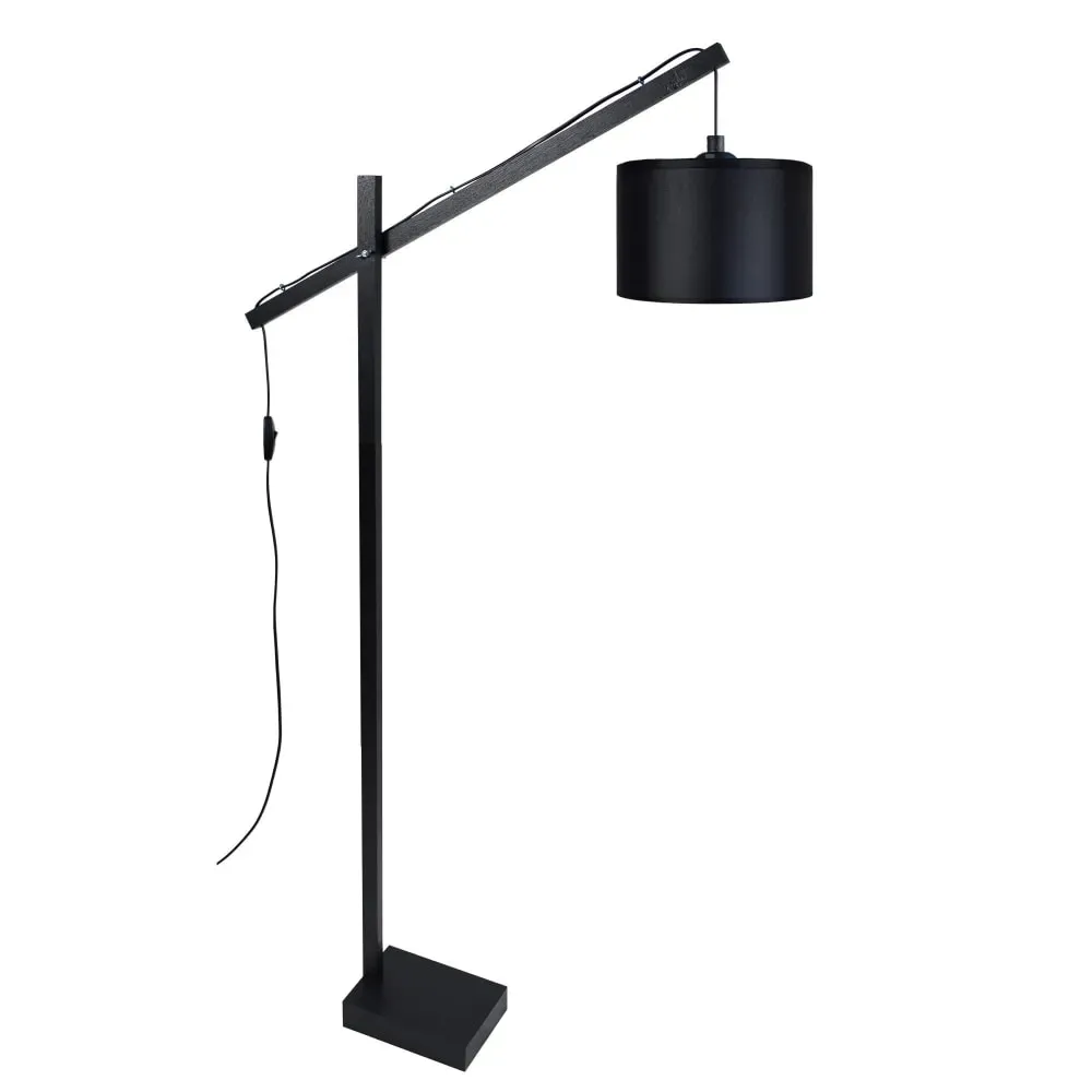 Lampadaire liseuse bois noir abat-jour noir
