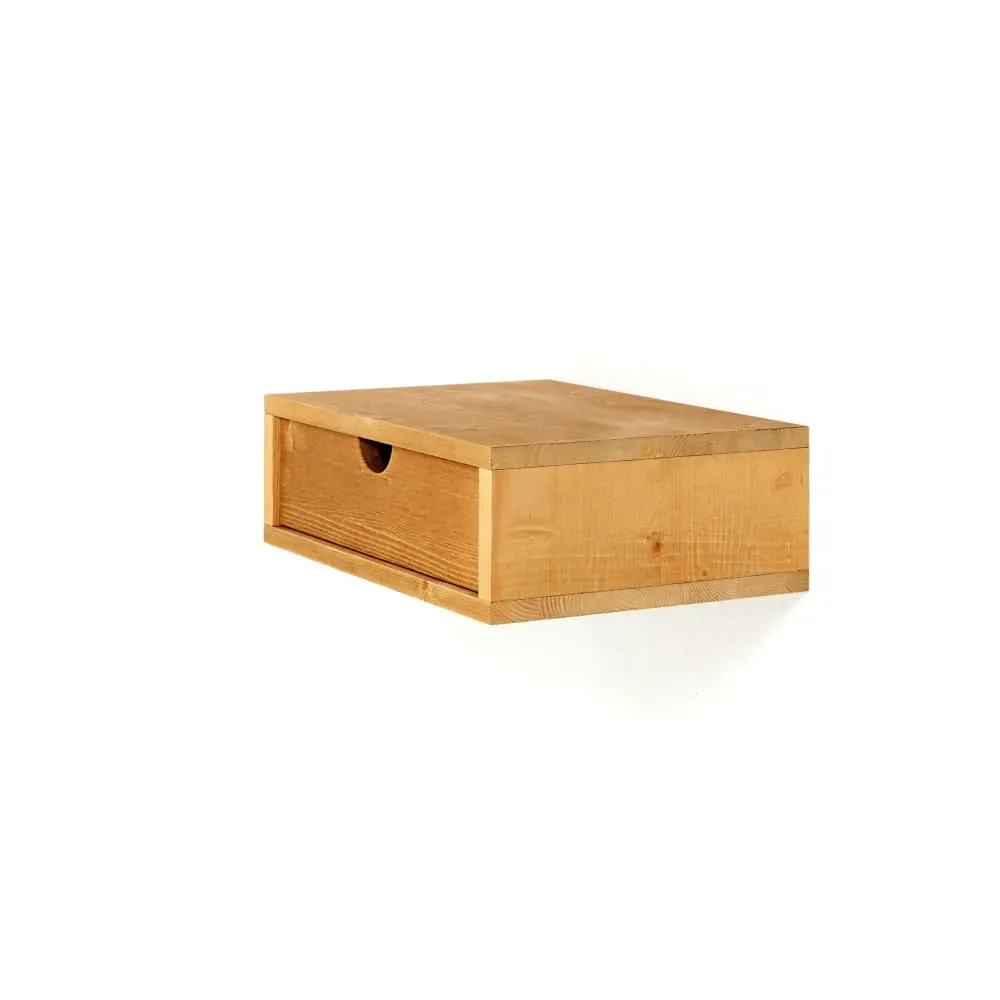 Table de chevet murale en bois massif marron clair