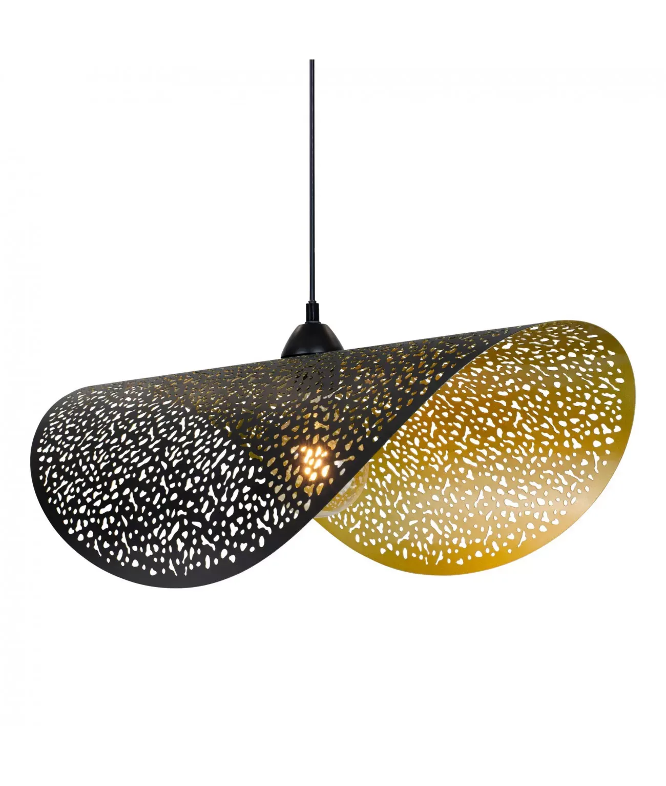 Suspension tuile en métal perforé intérieur doré extérieur noir