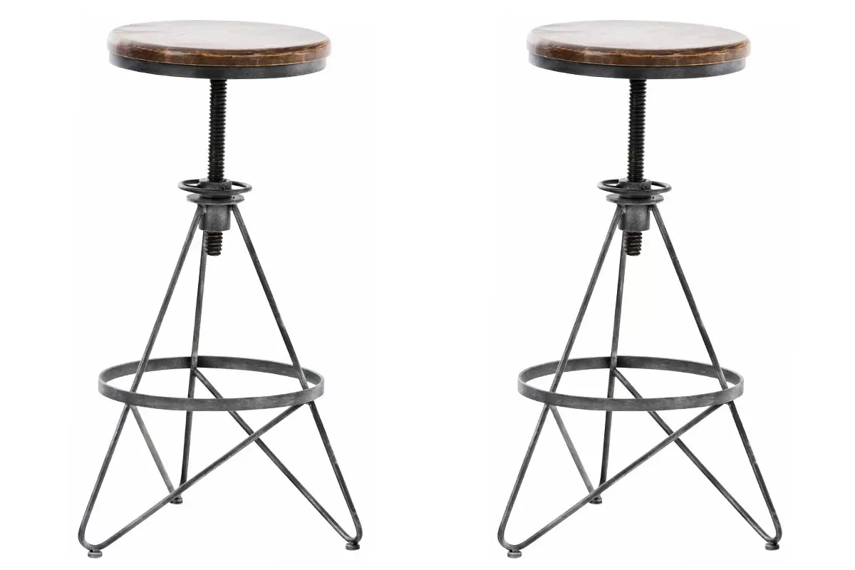 Lot de 2 tabourets de bar industriel en métal Argent