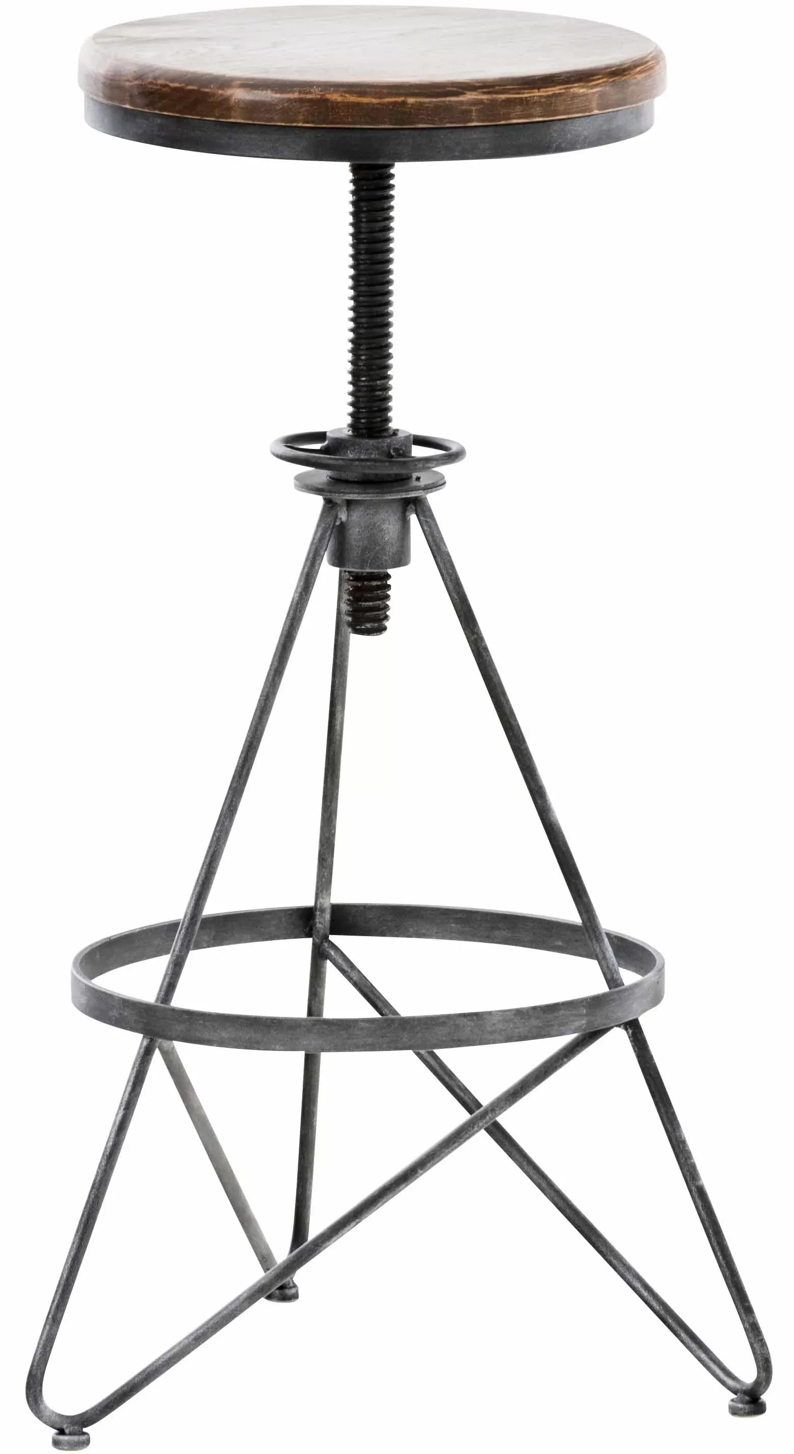 Tabouret de bar industriel réglable en métal Argent