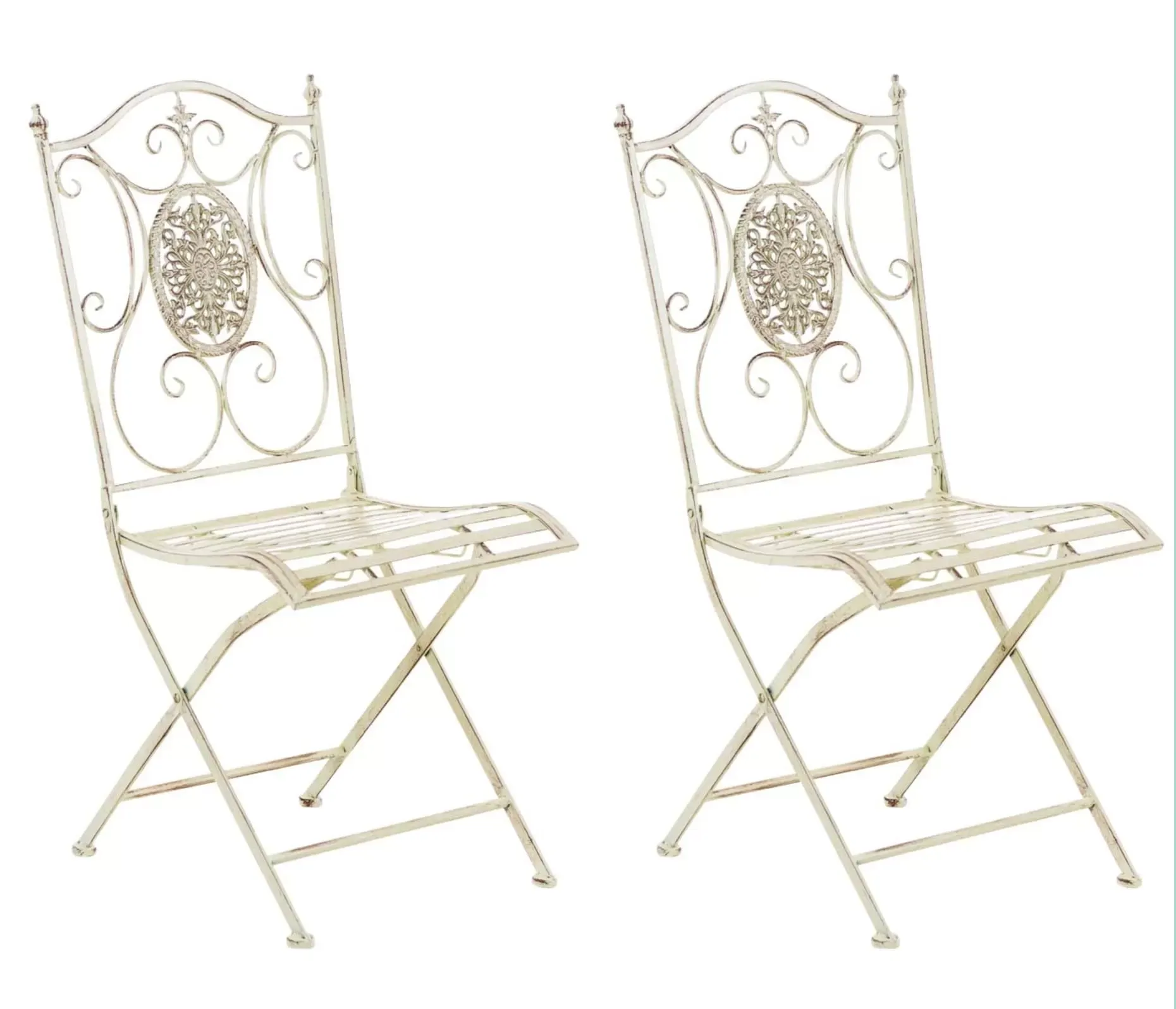 Lot de 2 chaises de jardin pliables en métal Crème antique