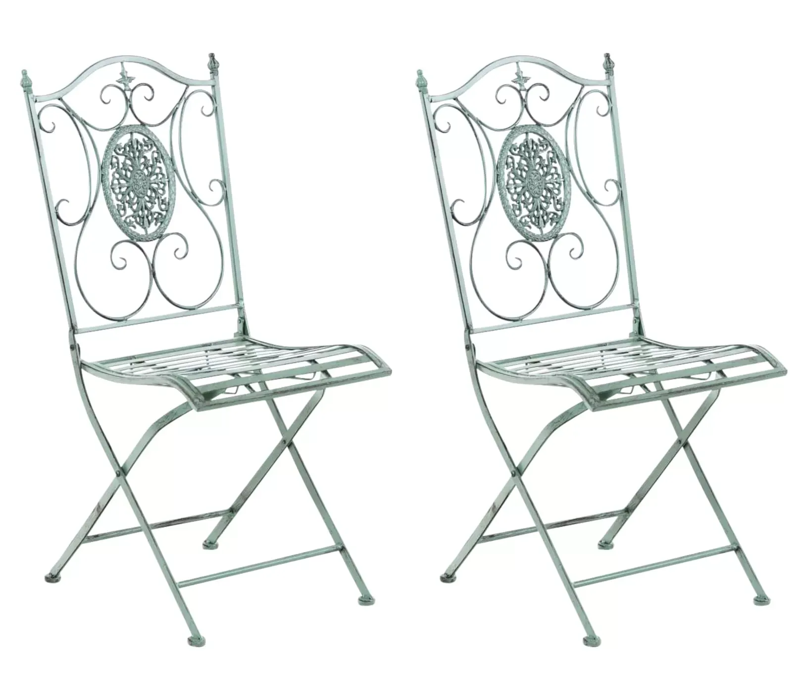 Lot de 2 chaises de jardin pliables en métal Vert antique