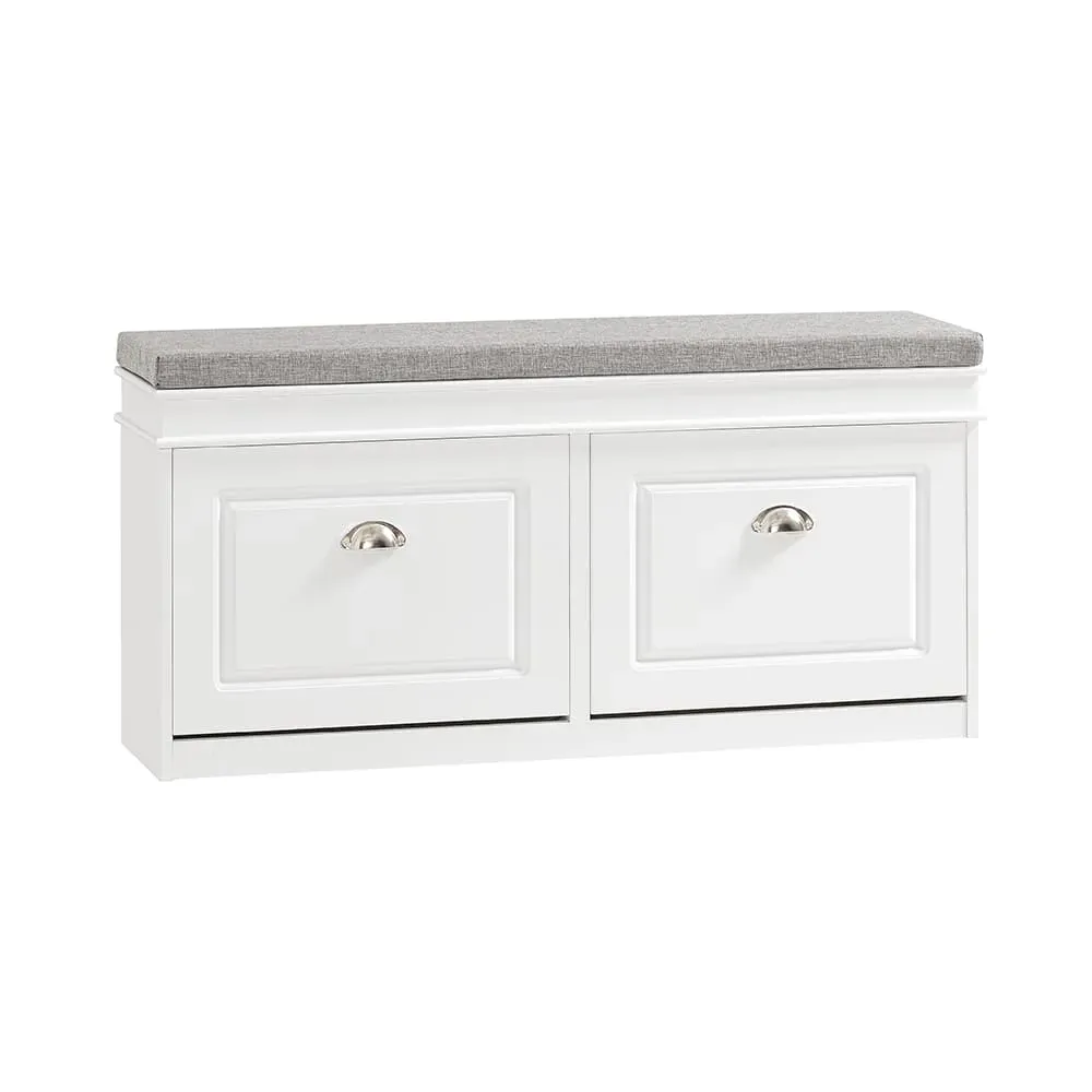 Banc de rangement à chaussures 2 abattants avec coussin en mdf  blanc