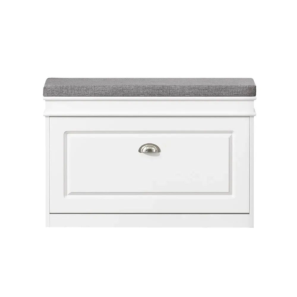 Banc à chaussures avec porte abattante largeur 75cm effet bois blanc