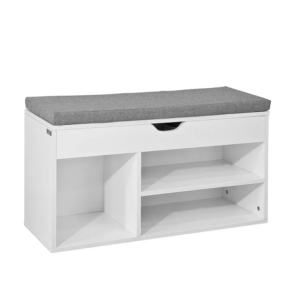 Banc à chaussures 2 étages avec coussin gris effet bois