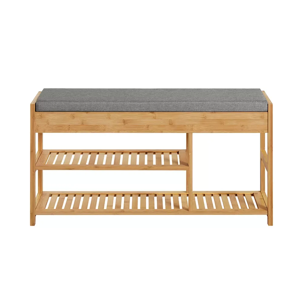 Banc à chaussures avec 2 étages en bambou