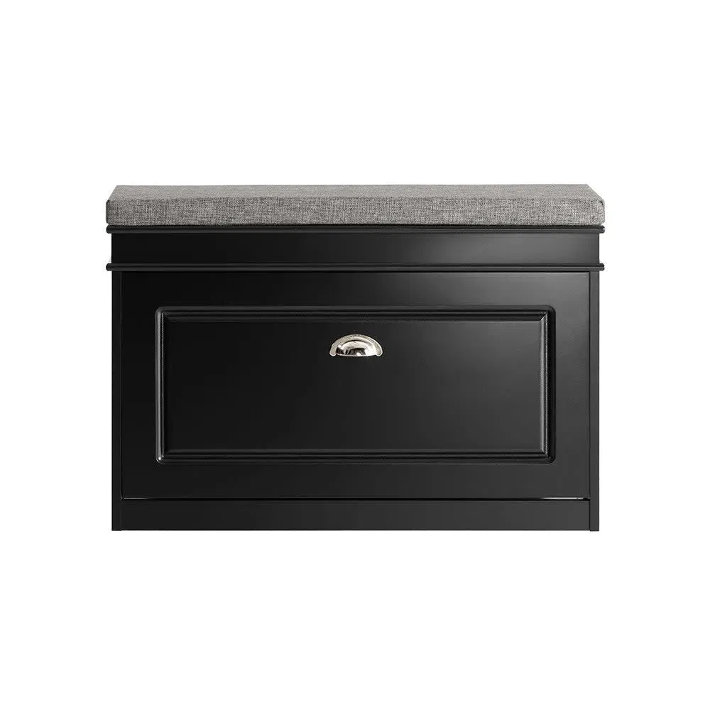 Banc à chaussures avec porte abattante largeur 75cm effet bois noir