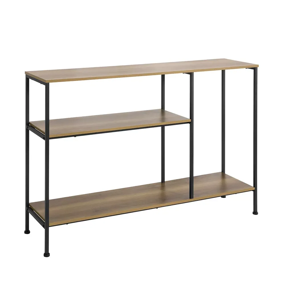 Table console 3 étagères cadre en métal noir et effet bois