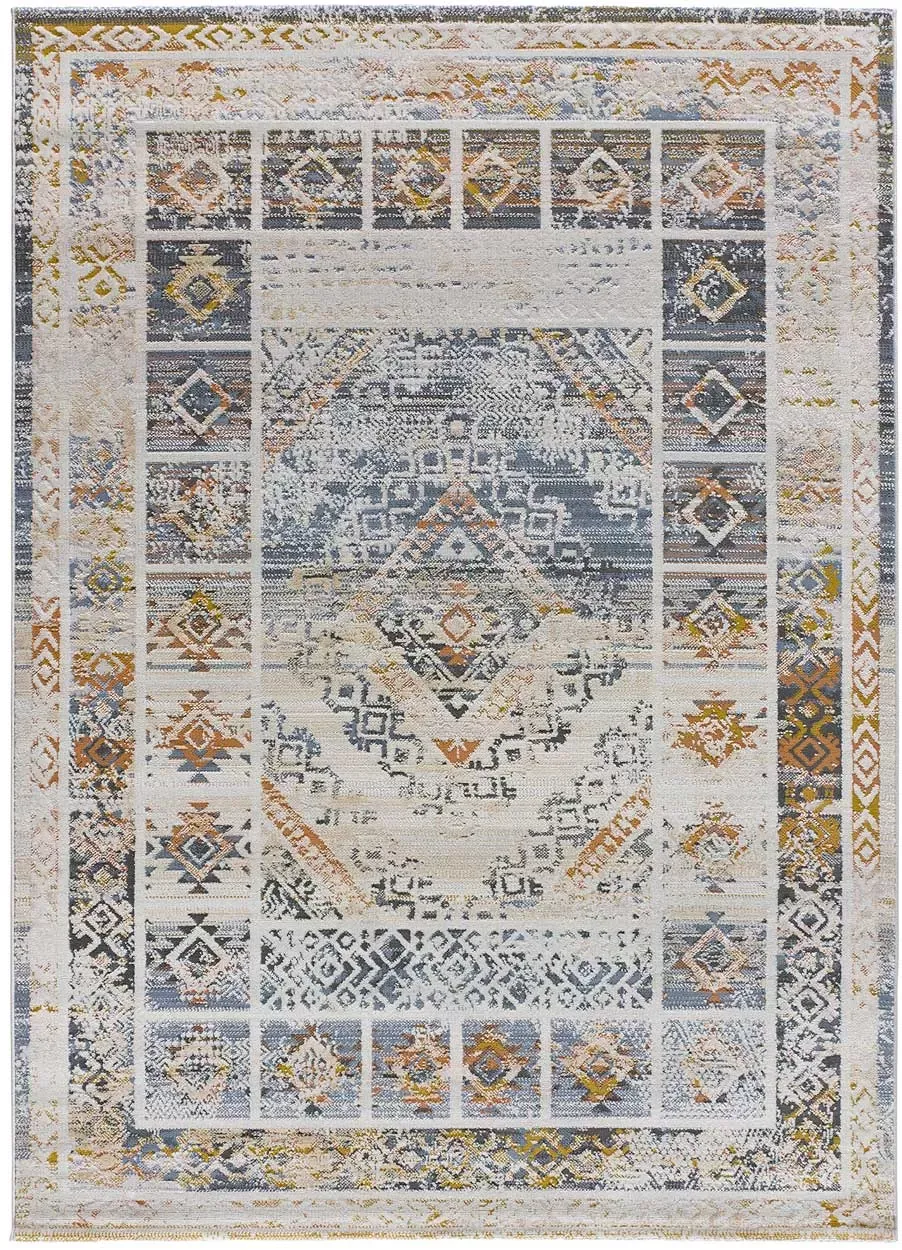 Tapis vintage crème/bleu/moutarde 154x230 cm