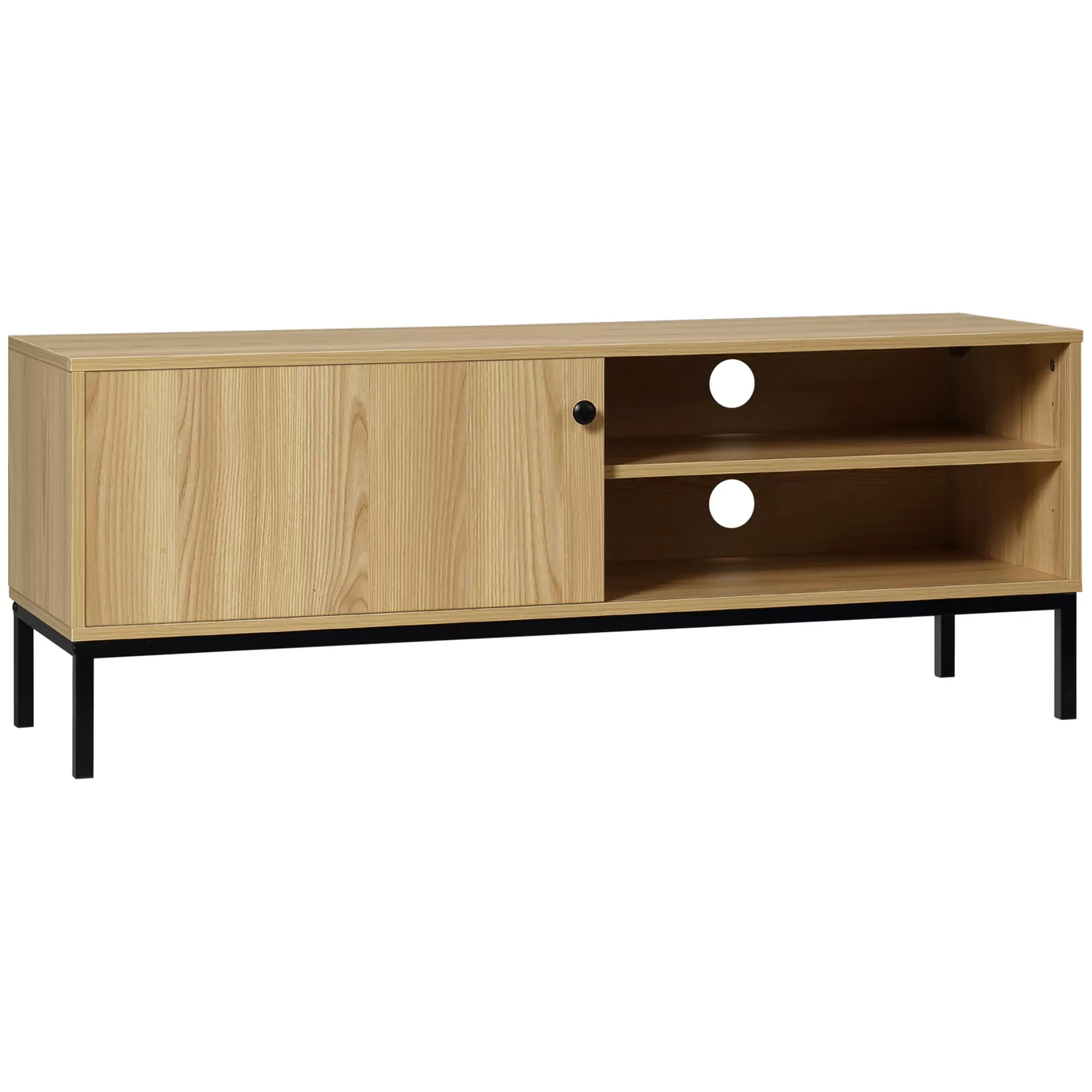 Meuble TV banc TV design industriel - porte coulissante, 2 niches