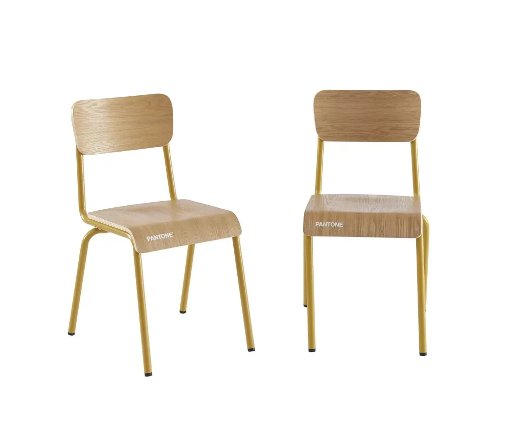 Lot de 2 chaises jaune moutarde et placage frêne pieds