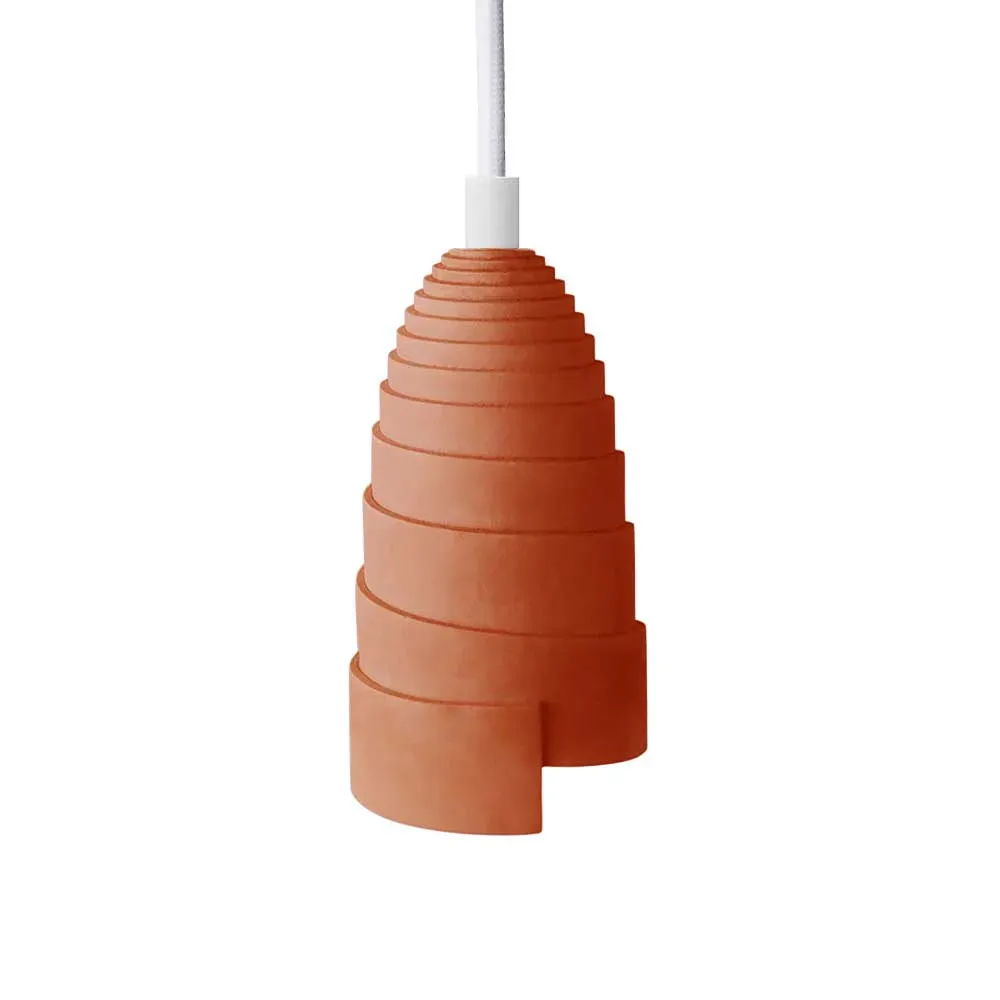 Lampe suspension en béton terracotta, accessoires blancs