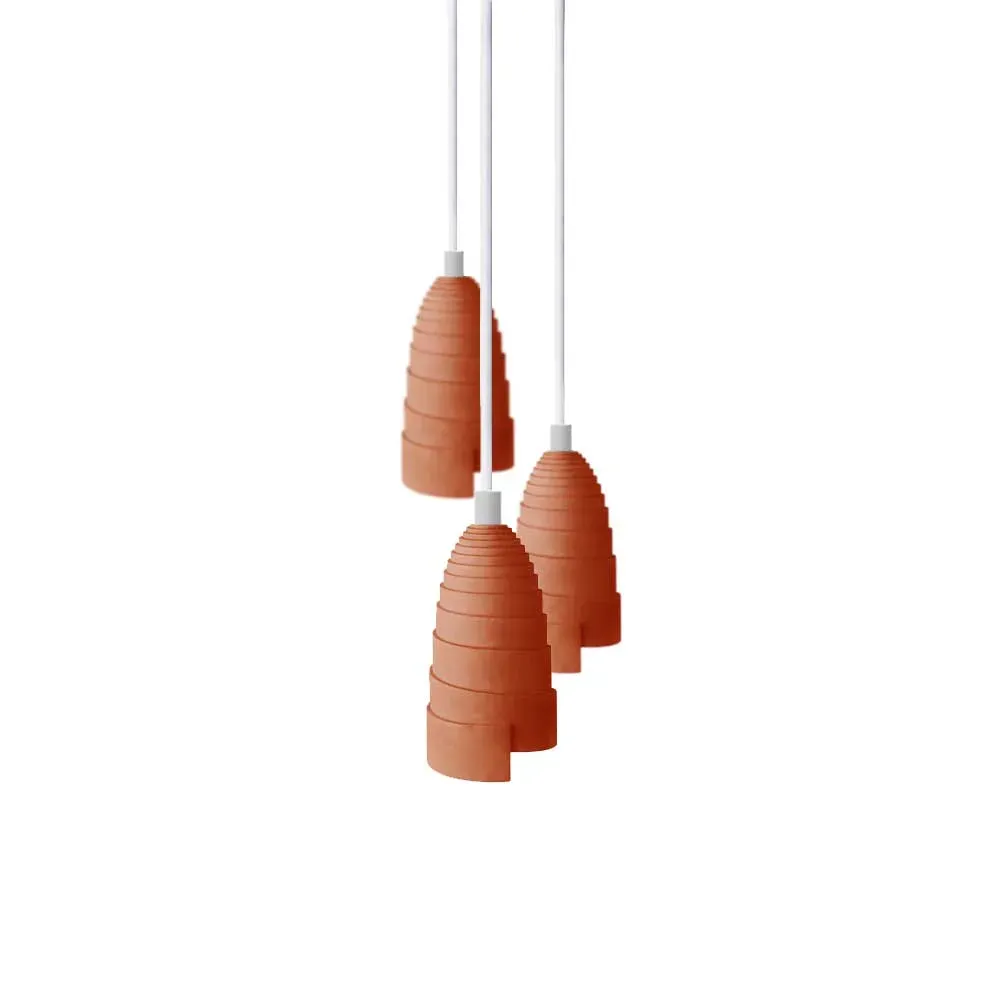 Suspension triple en béton terracotta et accessoires blancs