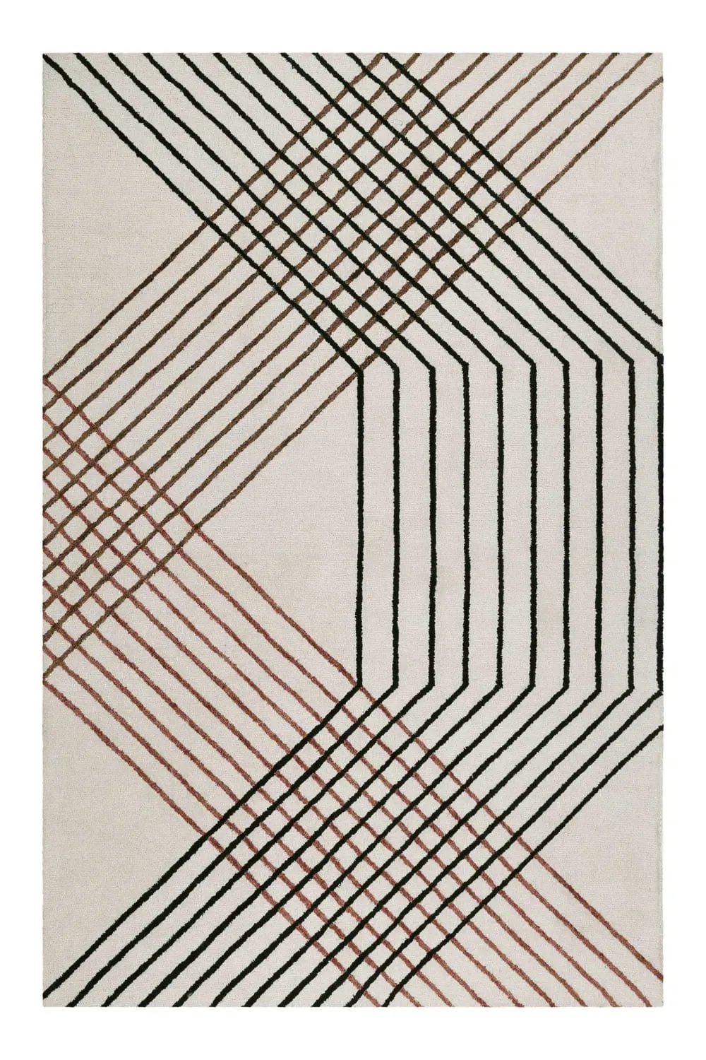 Tapis fait main motif rayures design beige 140x200