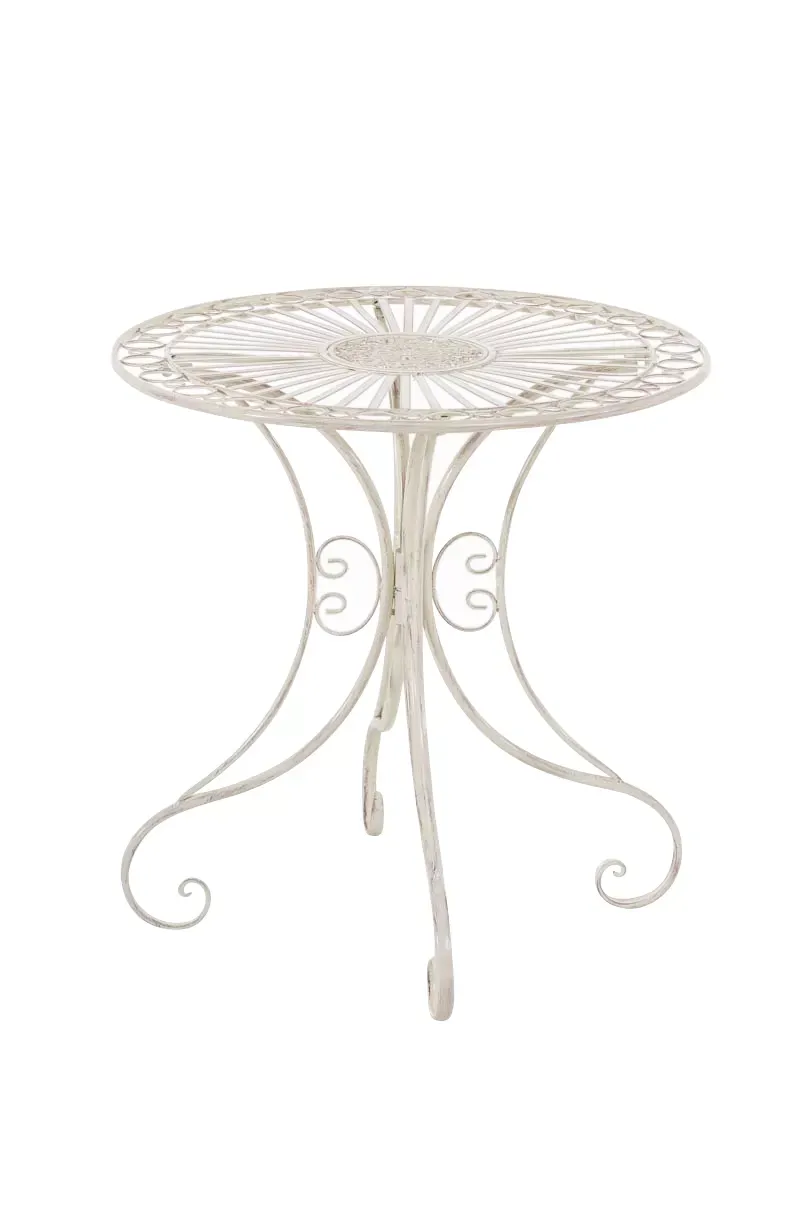 Table de jardin avec plateau rond en métal Crème antique