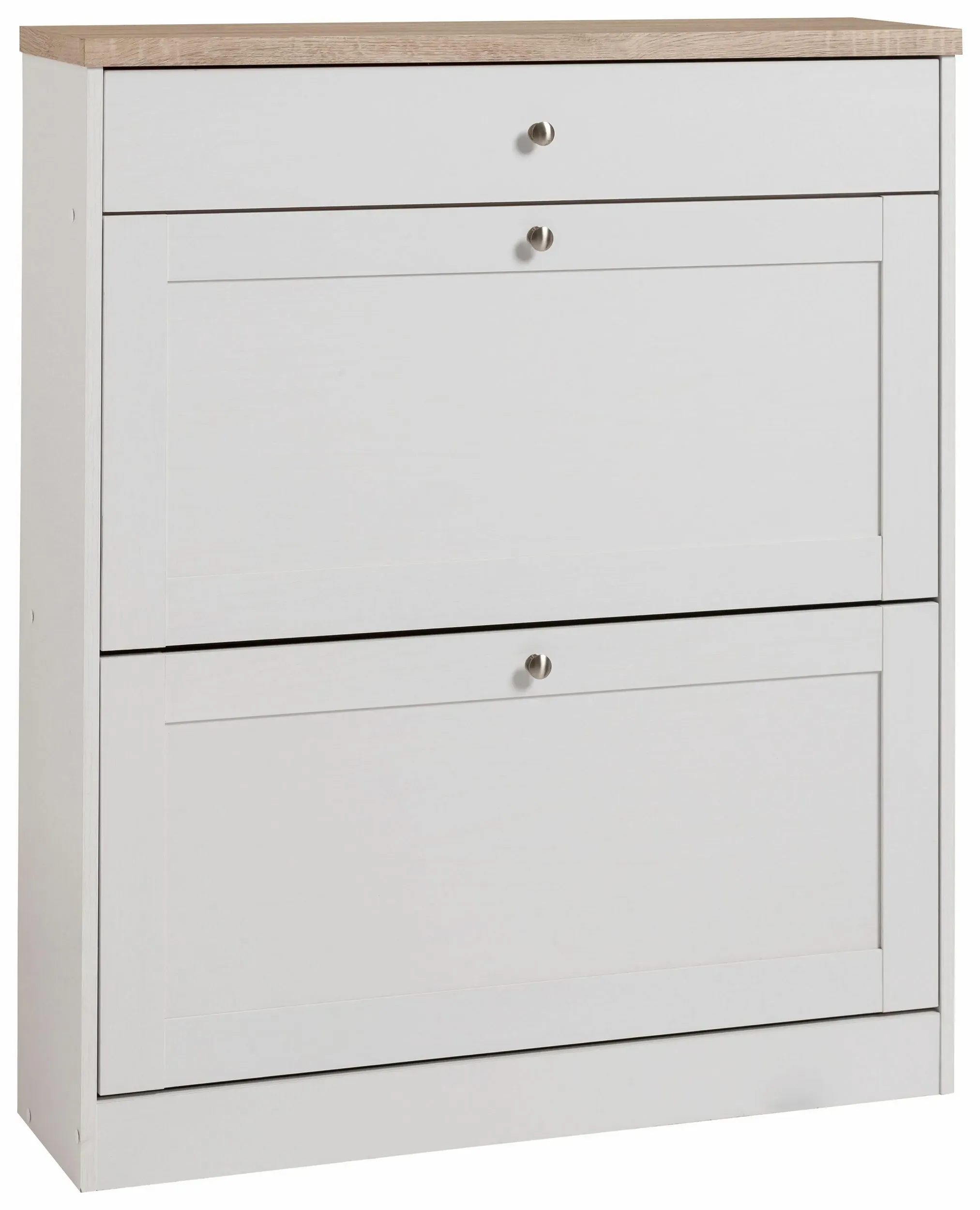 Coffre à chaussures avec 2 portes battantes en effet chêne blanc