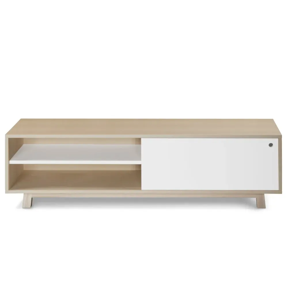 Meuble TV 1 porte coulissante 140 cm, en frêne