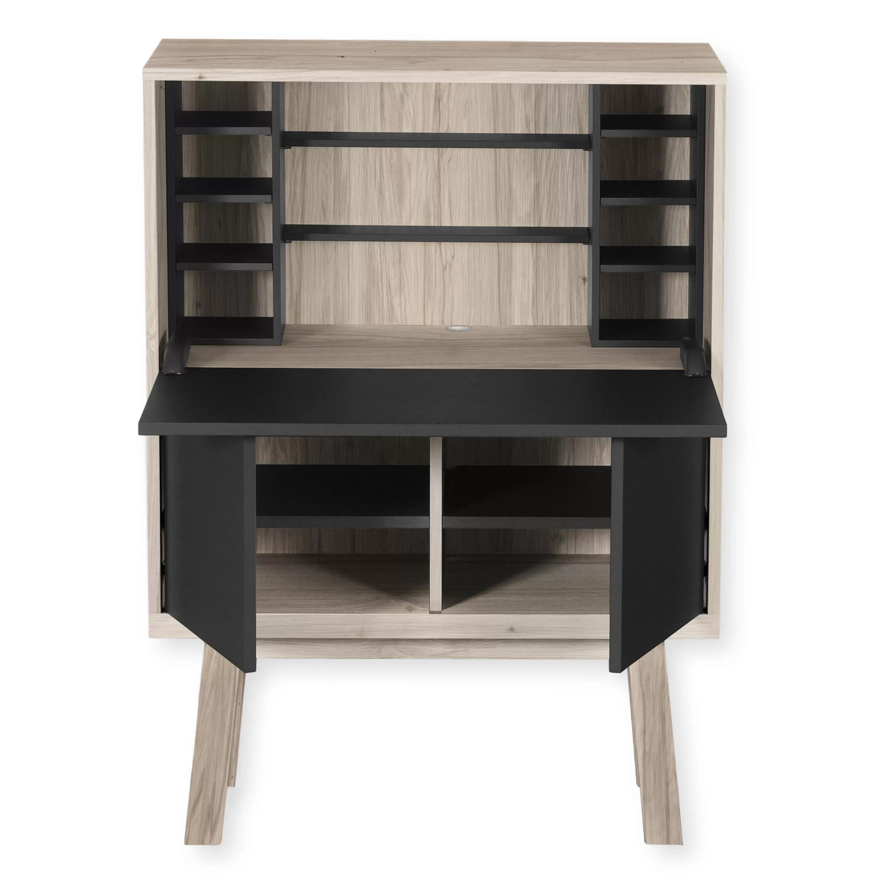 Bureau secrétaire avec rangement de 90 cm de large, en chêne