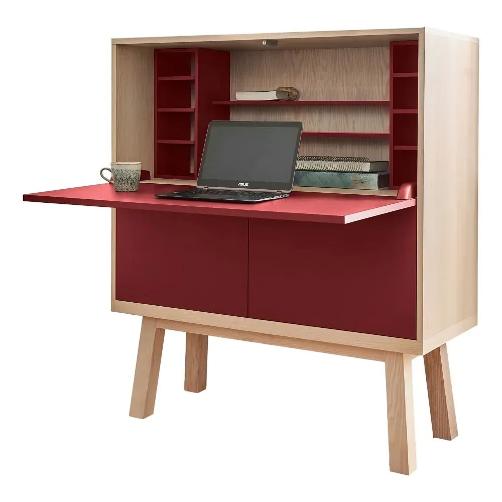 Bureau secrétaire avec rangement, 120 cm de large, en frêne