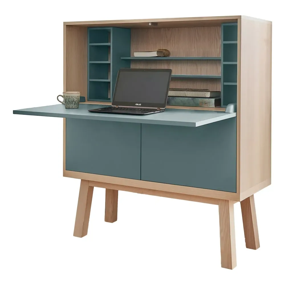 Bureau secrétaire avec rangement, 120 cm de large, en frêne