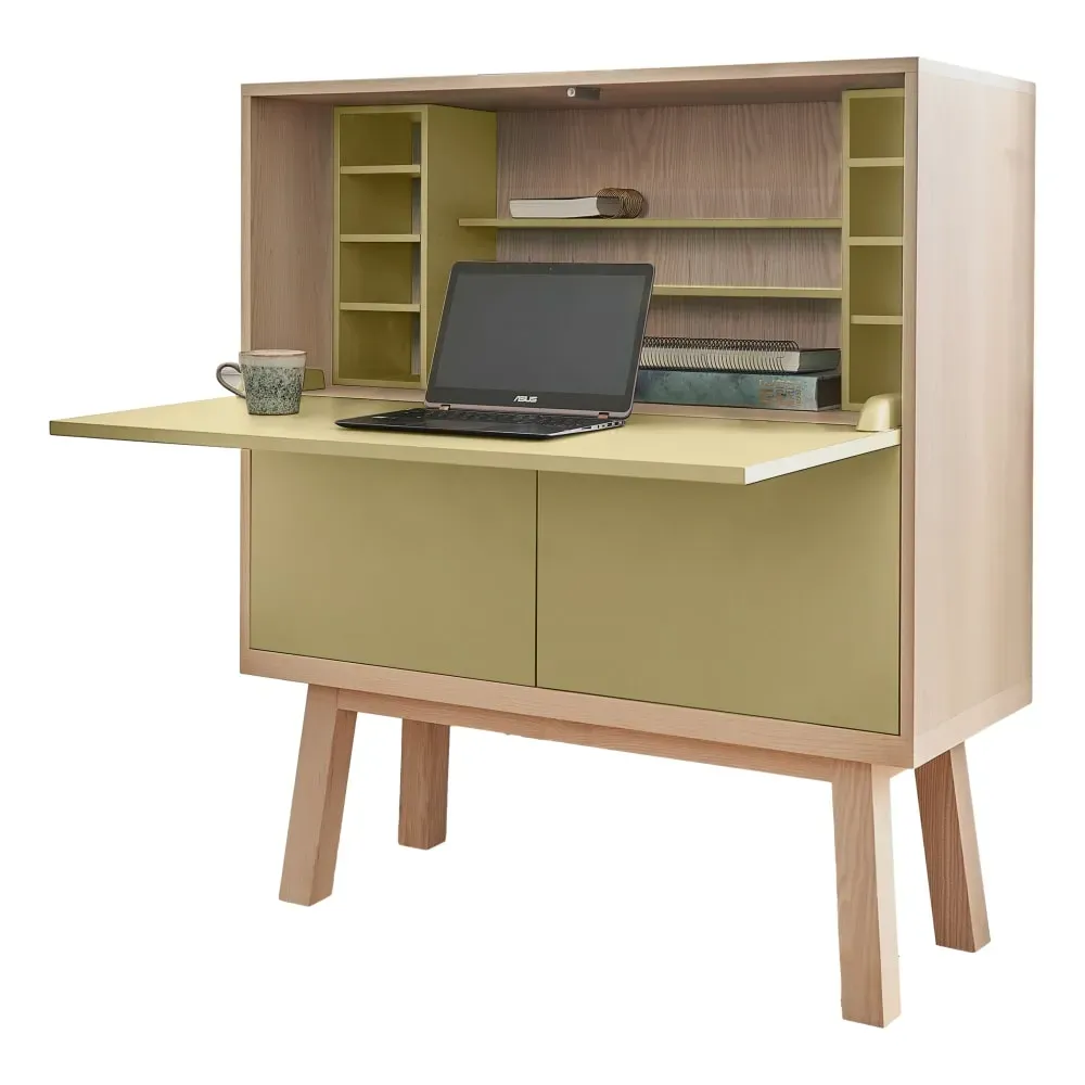 Bureau secrétaire avec rangement, 120 cm de large, en frêne
