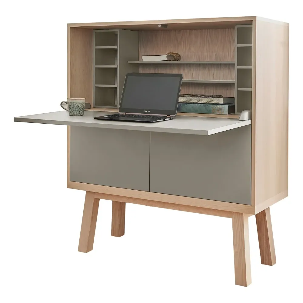 Bureau secrétaire avec rangement, 120 cm de large, en frêne