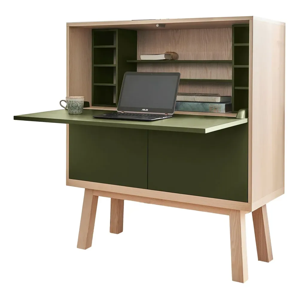Bureau secrétaire avec rangement, 120 cm de large, en frêne