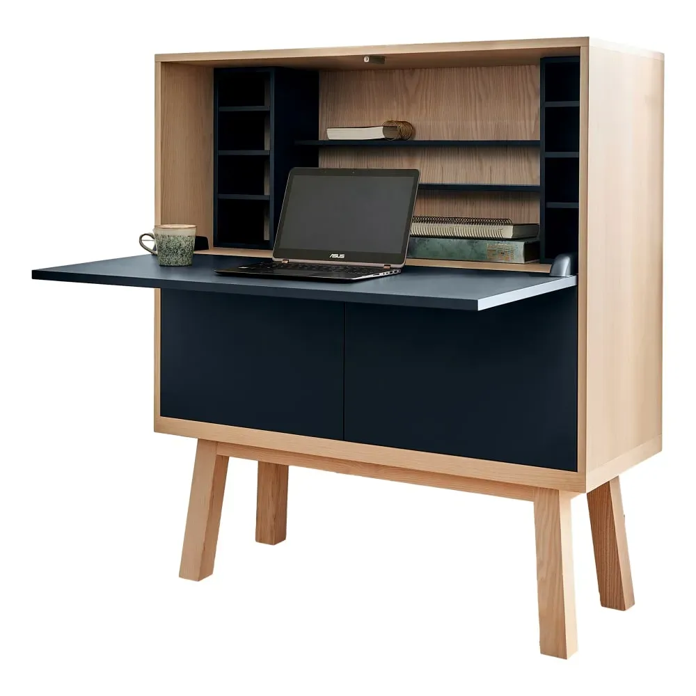Bureau secrétaire avec rangement, 120 cm de large, en frêne