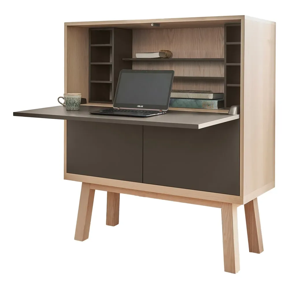 Bureau secrétaire avec rangement, 120 cm de large, en frêne