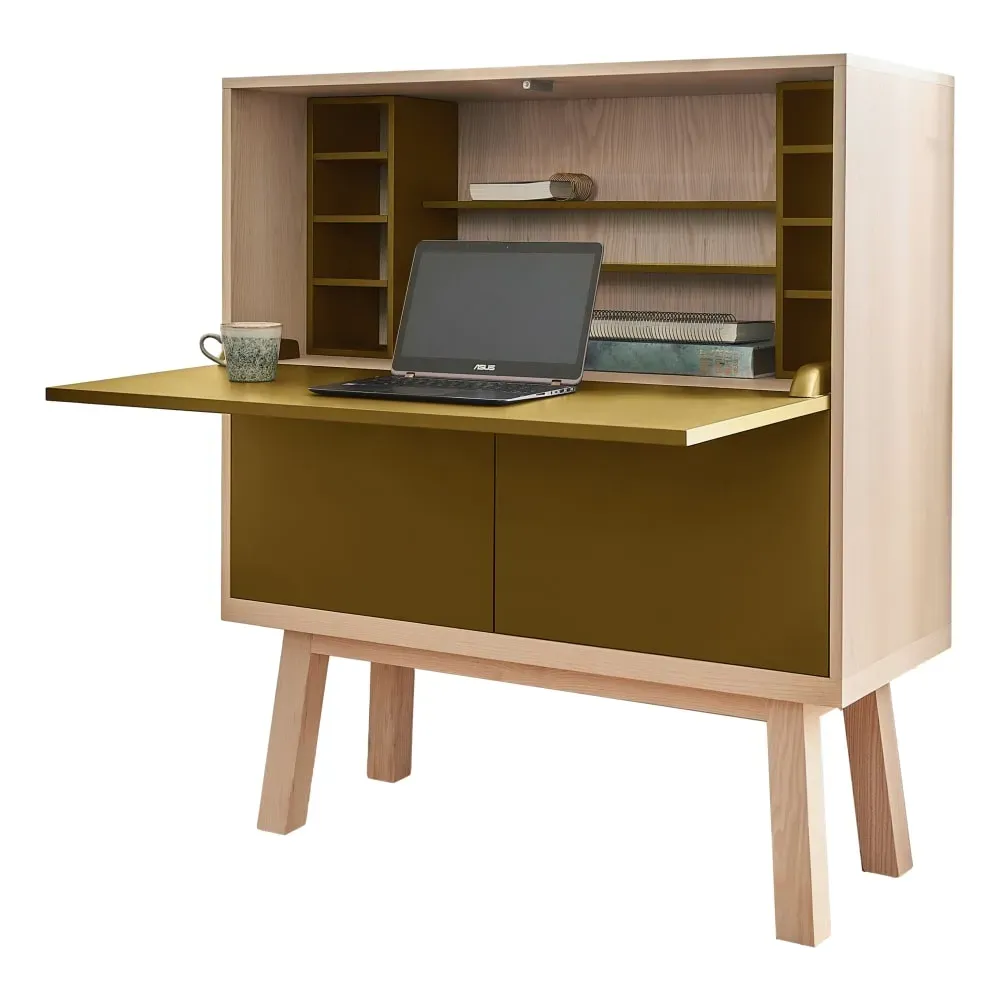 Bureau secrétaire avec rangement, 120 cm de large, en frêne