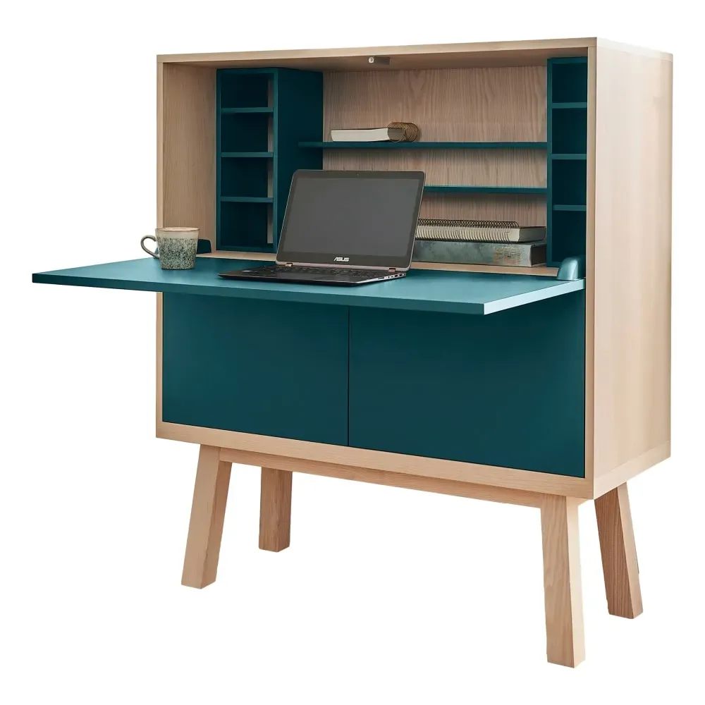 Bureau secrétaire avec rangement, 120 cm de large, en frêne