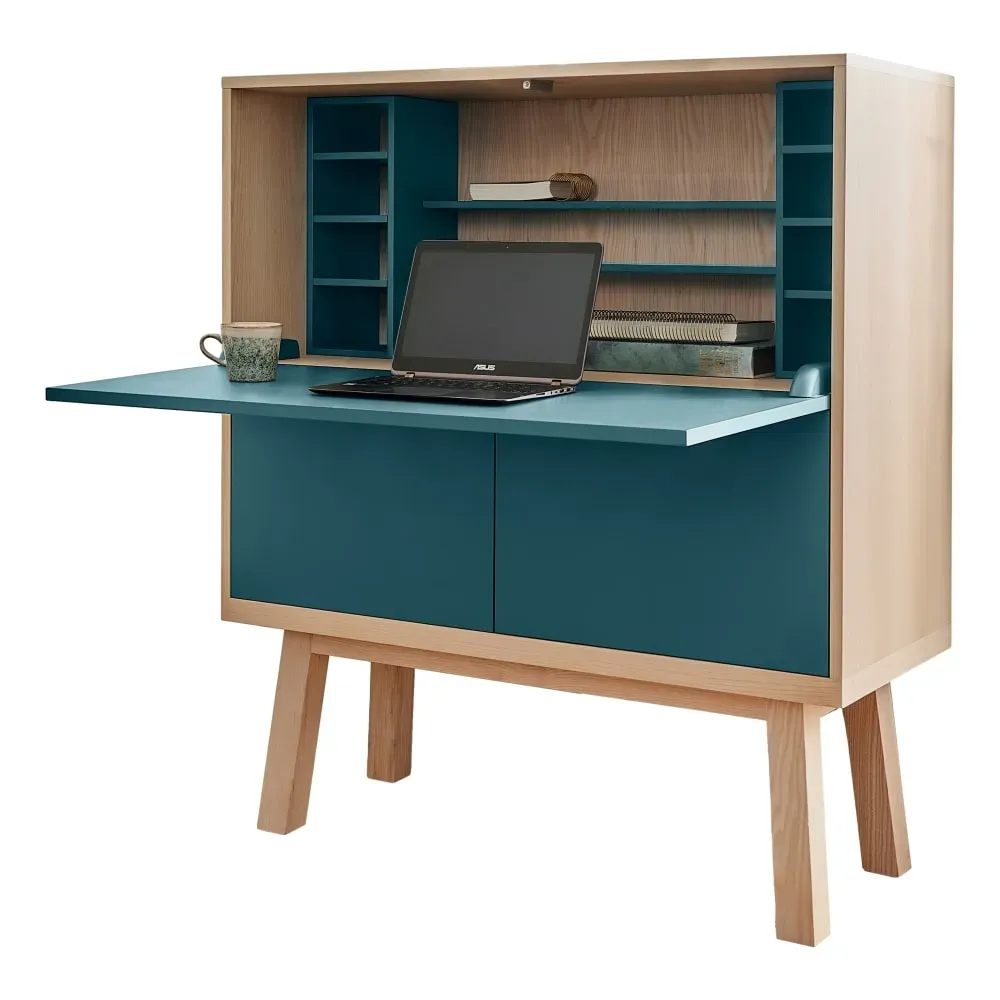 Bureau secrétaire avec rangement, 120 cm de large, en frêne