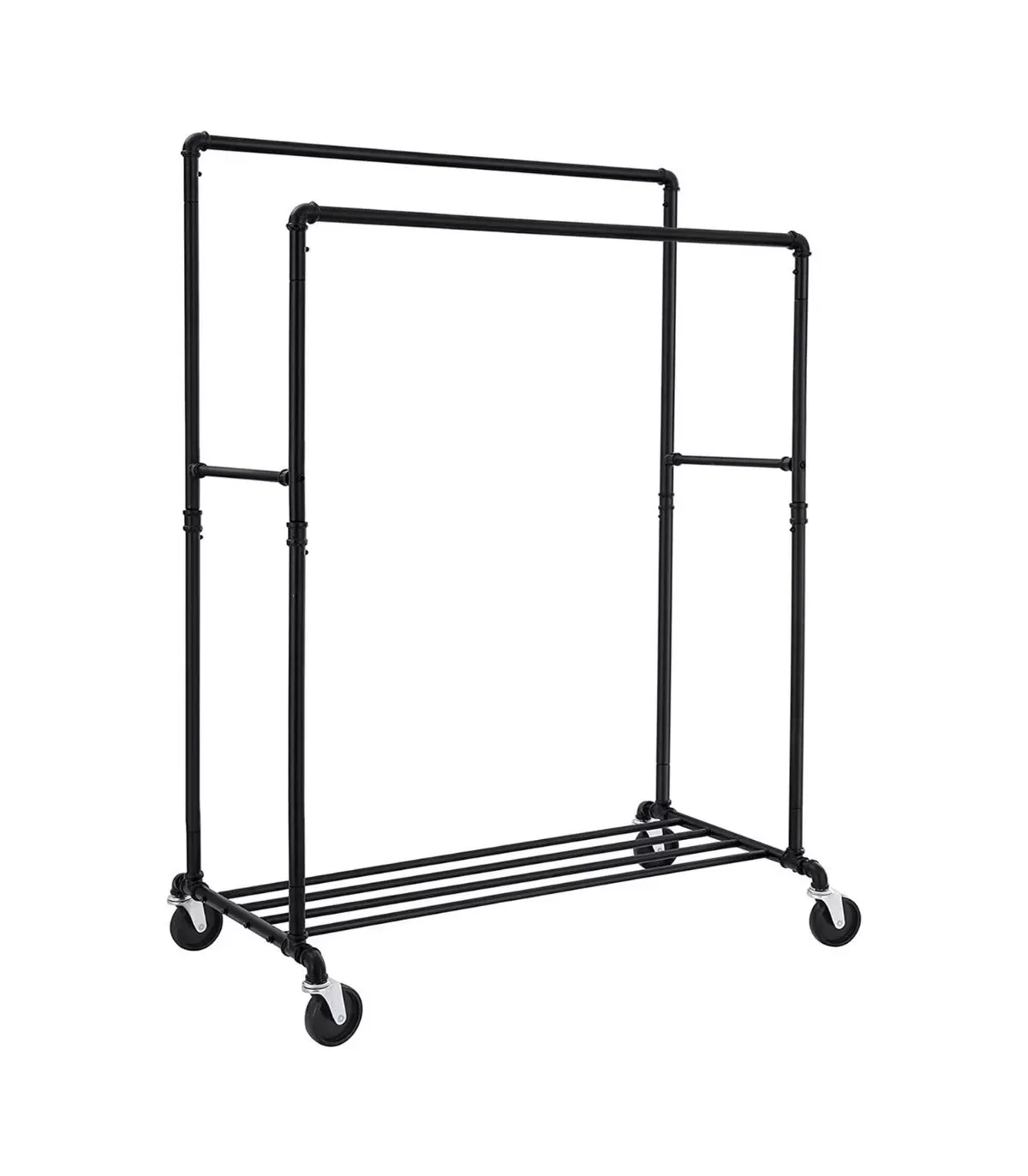 Portant à vêtement double tringles et étagère sur roulettes - Noir