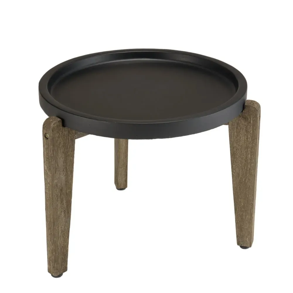 Table d'appoint 55x52cm plateau béton noir mat pieds acacia