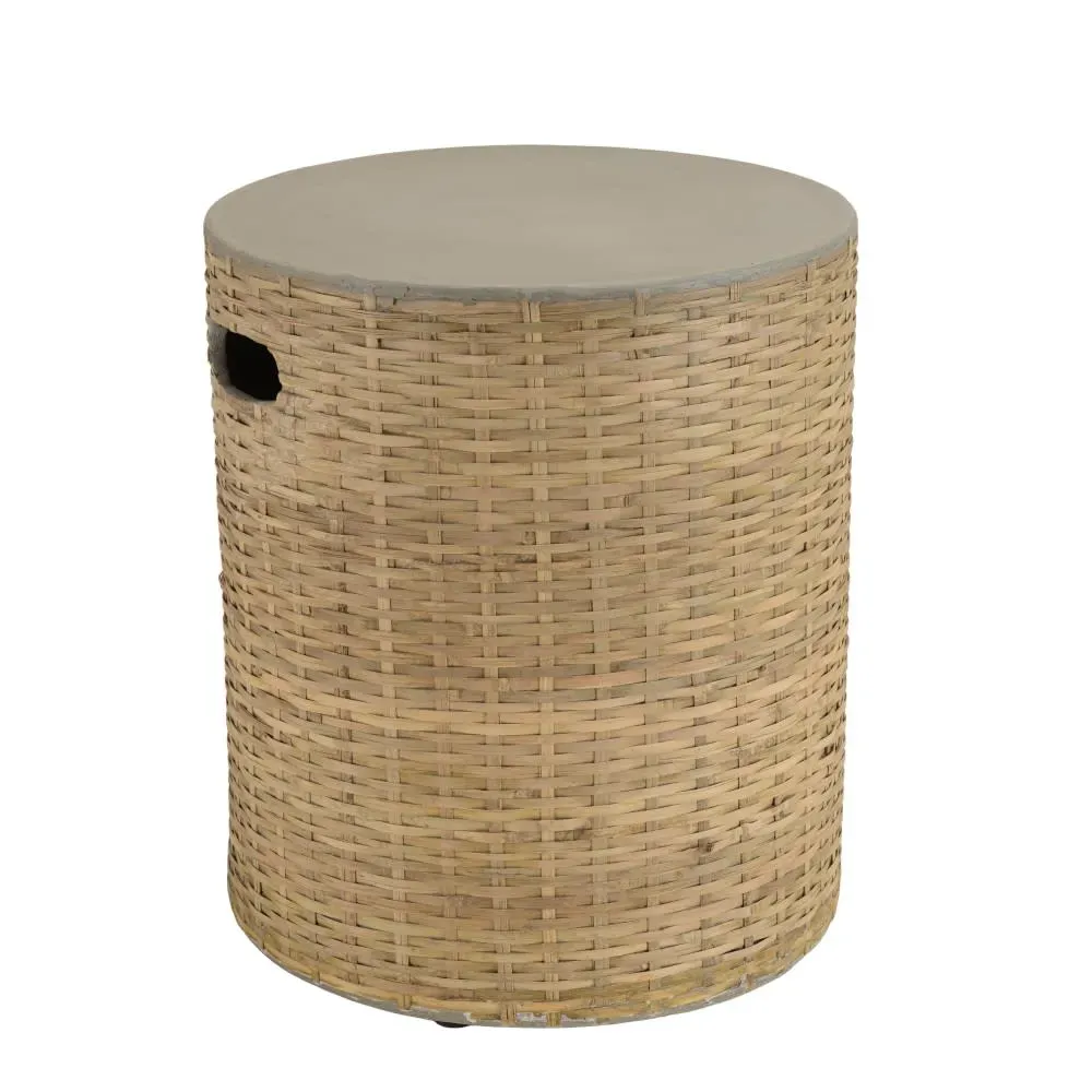 Table d'appoint ronde plateau en béton socle en bambou naturel